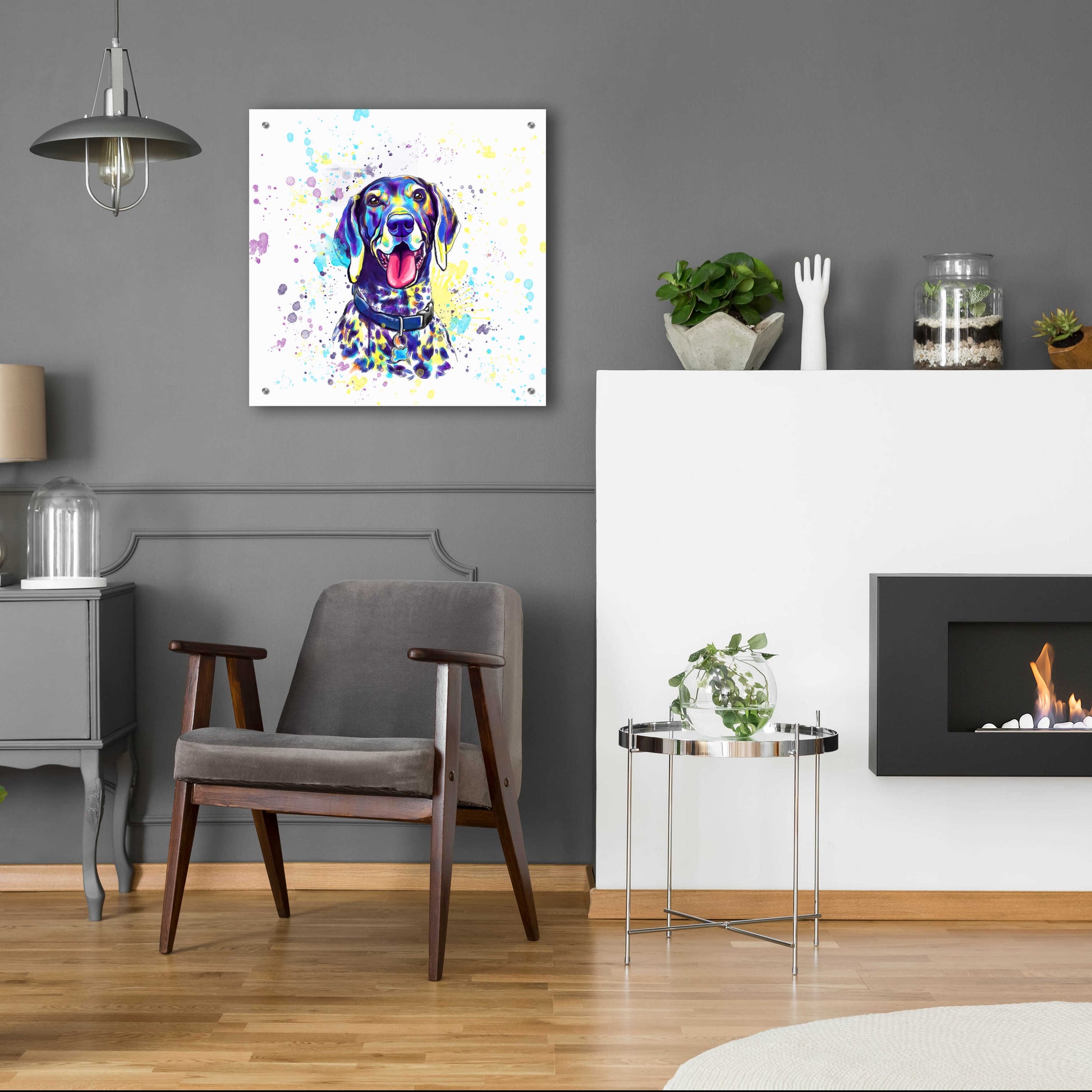 Epic Art 'Colorful Watercolor German Shorthaired Pointer 2' by Furbaby Affiliates, Acrylic Glass Wall Art,24x24