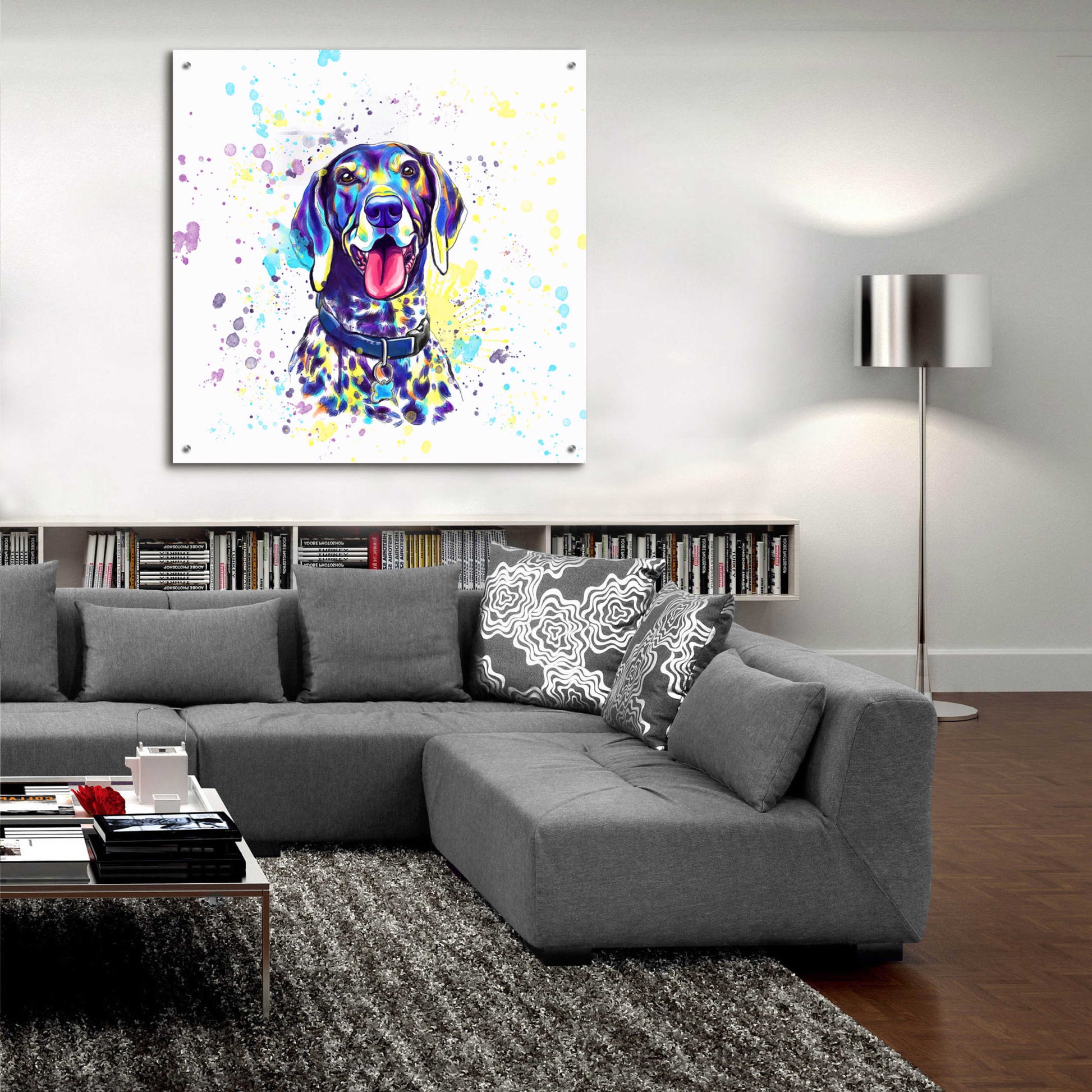 Epic Art 'Colorful Watercolor German Shorthaired Pointer 2' by Furbaby Affiliates, Acrylic Glass Wall Art,36x36