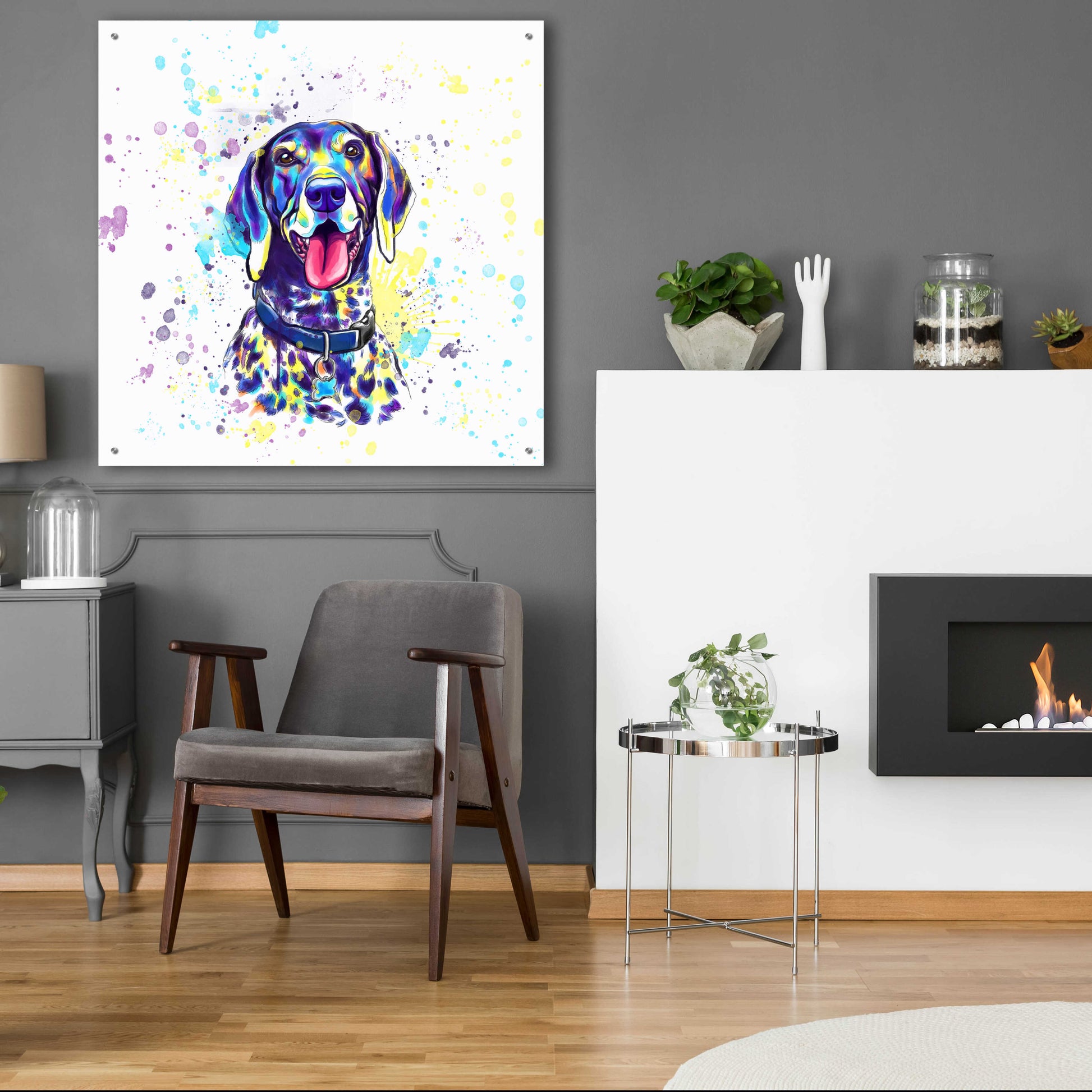 Epic Art 'Colorful Watercolor German Shorthaired Pointer 2' by Furbaby Affiliates, Acrylic Glass Wall Art,36x36