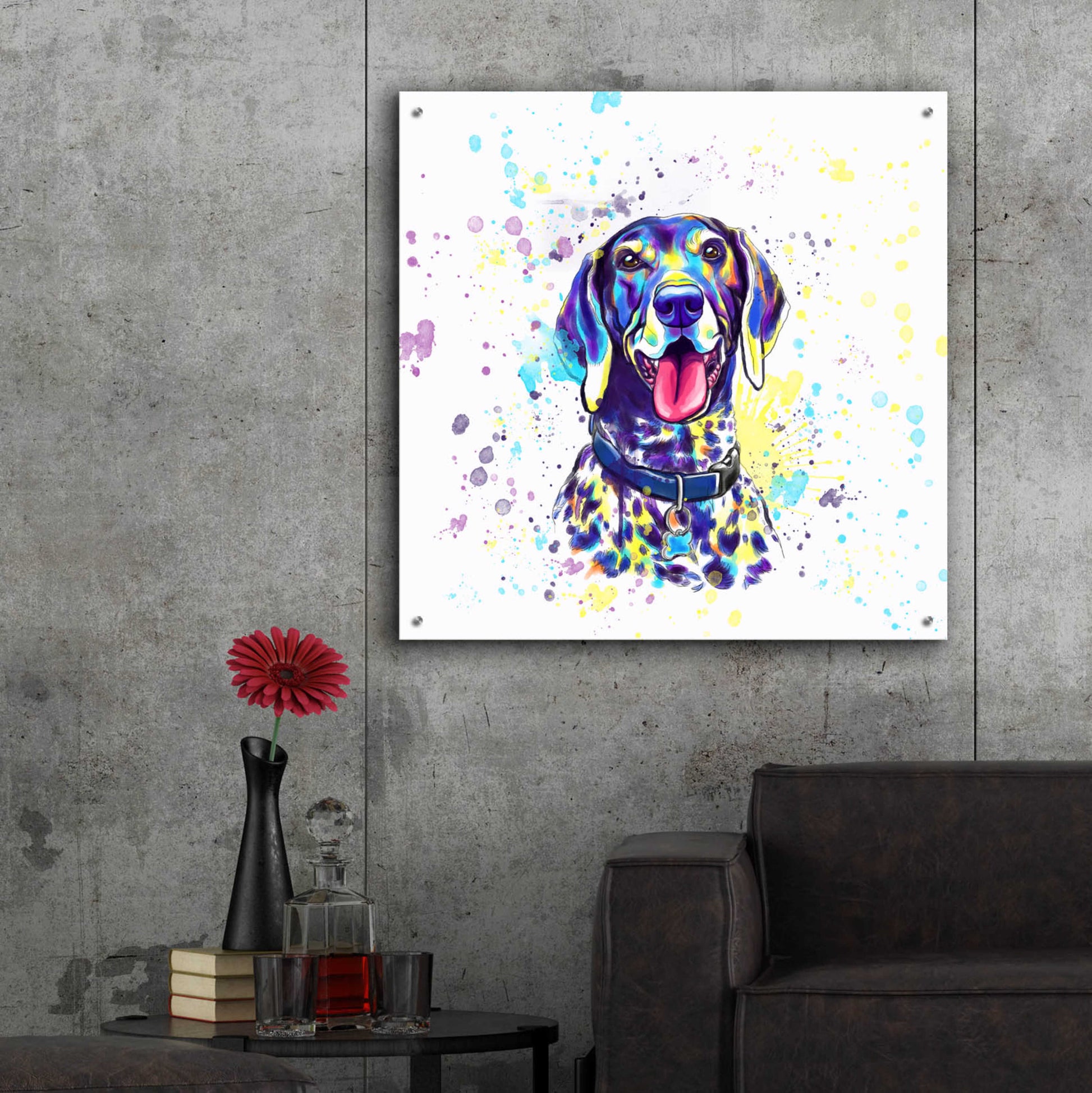 Epic Art 'Colorful Watercolor German Shorthaired Pointer 2' by Furbaby Affiliates, Acrylic Glass Wall Art,36x36