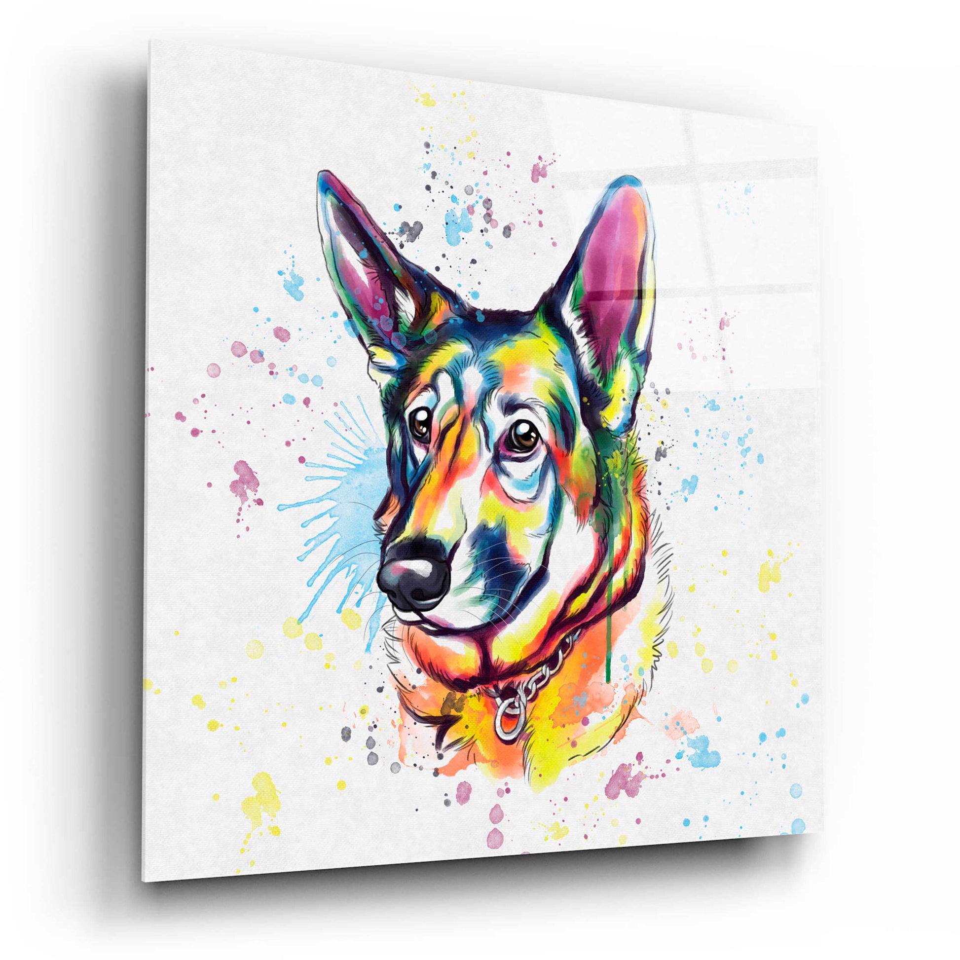 Epic Art 'Colorful Watercolor German Shepherd' by Furbaby Affiliates, Acrylic Glass Wall Art,12x12