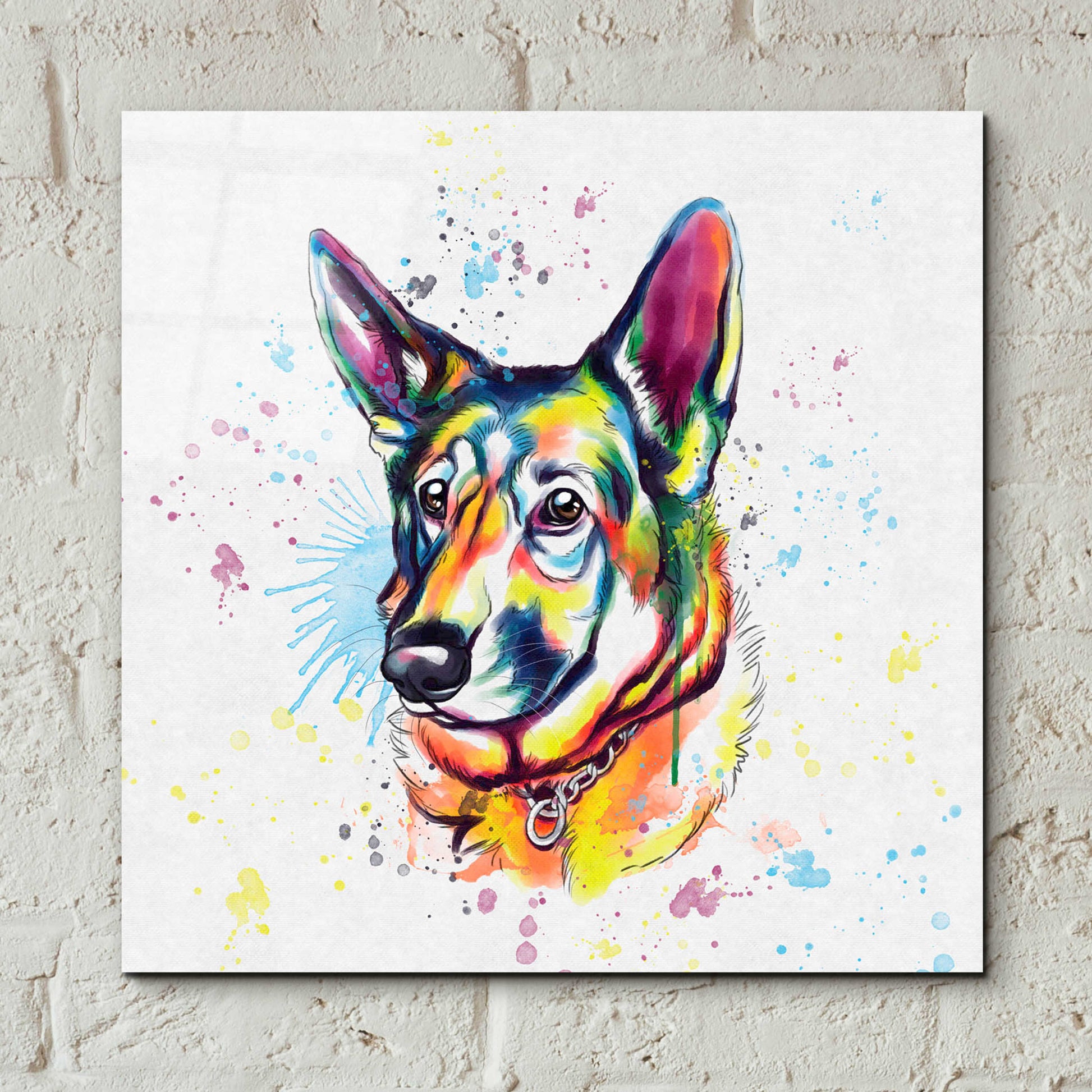 Epic Art 'Colorful Watercolor German Shepherd' by Furbaby Affiliates, Acrylic Glass Wall Art,12x12