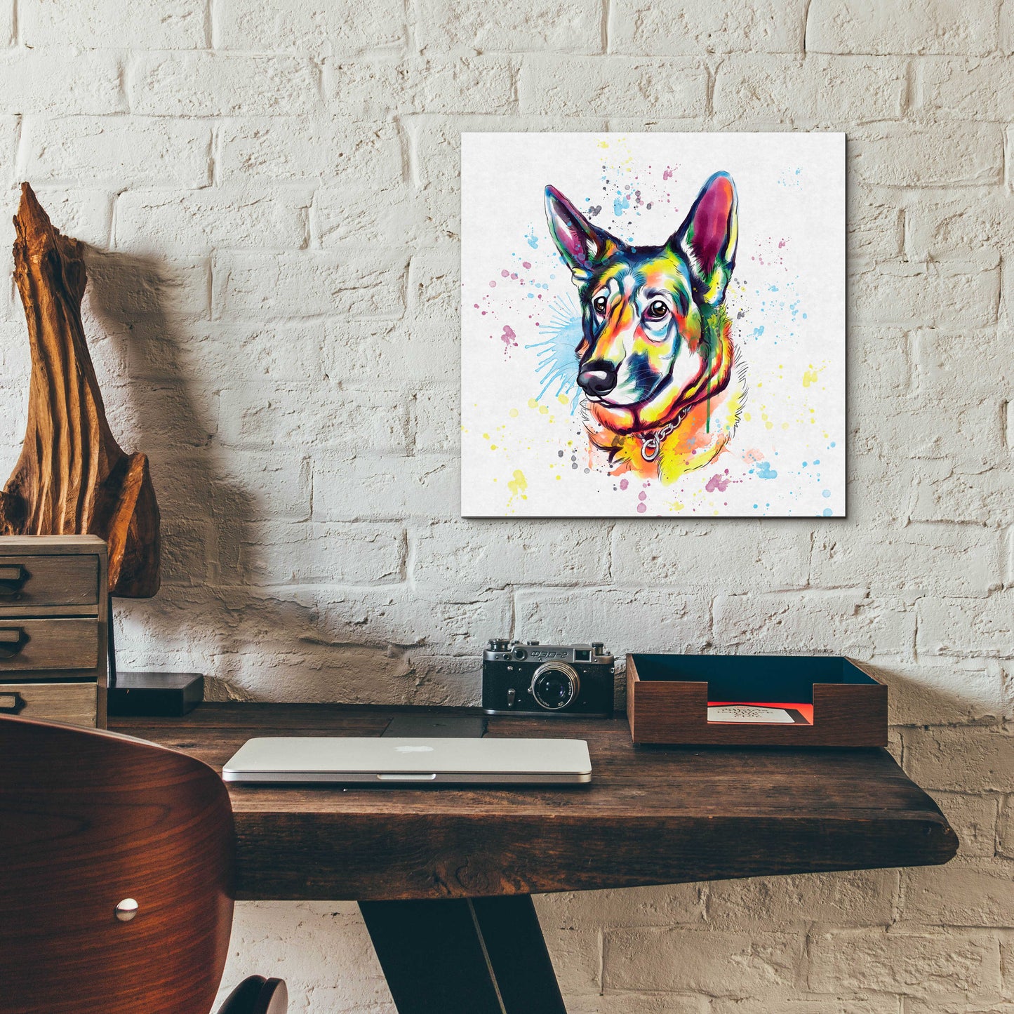 Epic Art 'Colorful Watercolor German Shepherd' by Furbaby Affiliates, Acrylic Glass Wall Art,12x12