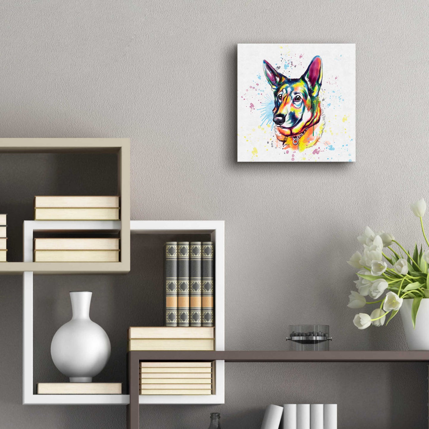 Epic Art 'Colorful Watercolor German Shepherd' by Furbaby Affiliates, Acrylic Glass Wall Art,12x12