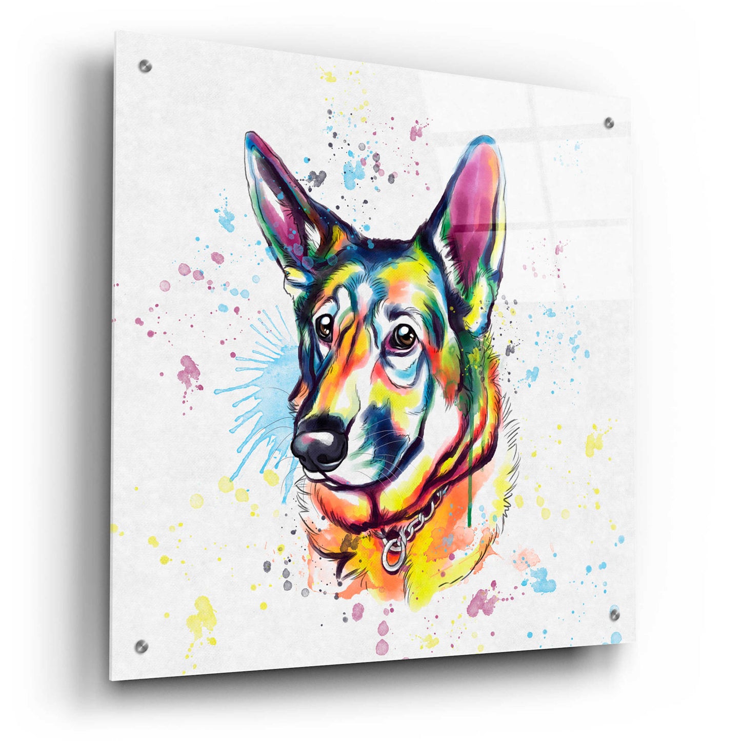 Epic Art 'Colorful Watercolor German Shepherd' by Furbaby Affiliates, Acrylic Glass Wall Art,24x24