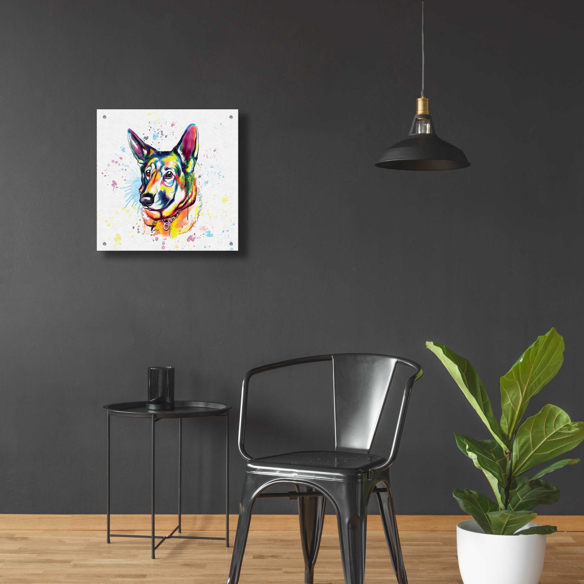 Epic Art 'Colorful Watercolor German Shepherd' by Furbaby Affiliates, Acrylic Glass Wall Art,24x24