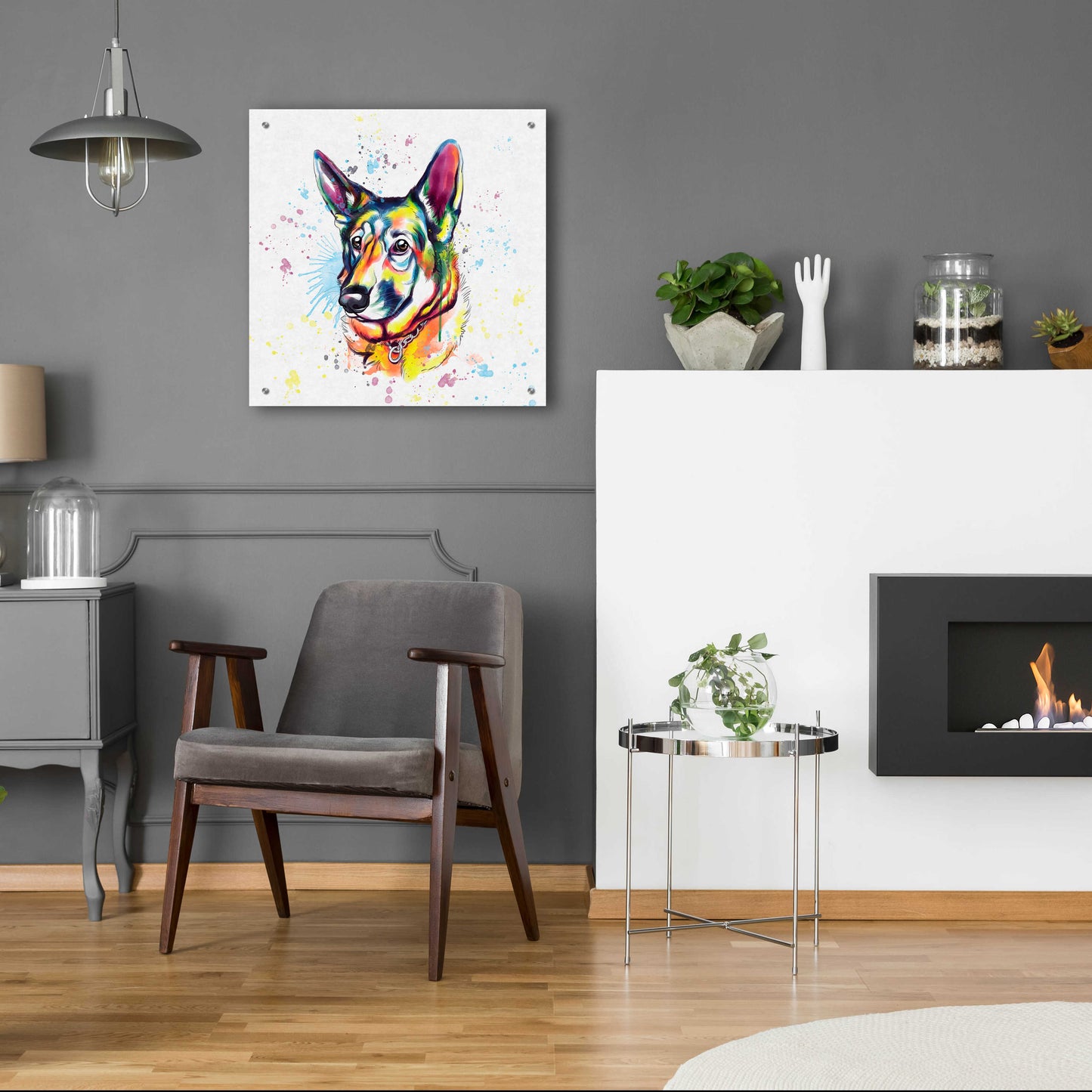 Epic Art 'Colorful Watercolor German Shepherd' by Furbaby Affiliates, Acrylic Glass Wall Art,24x24