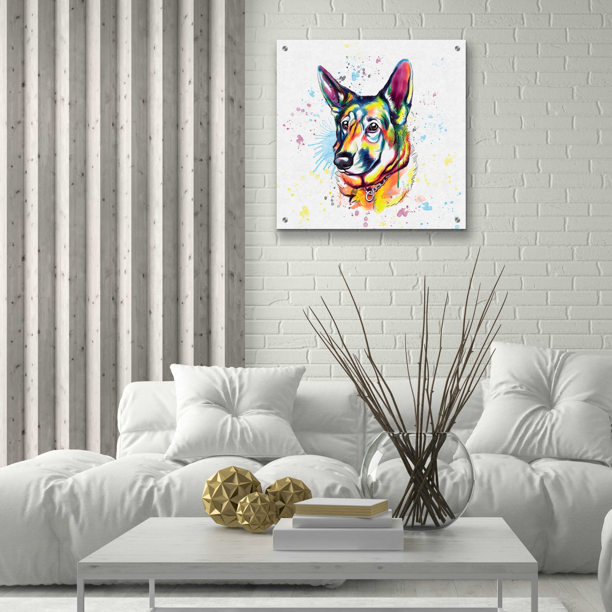 Epic Art 'Colorful Watercolor German Shepherd' by Furbaby Affiliates, Acrylic Glass Wall Art,24x24