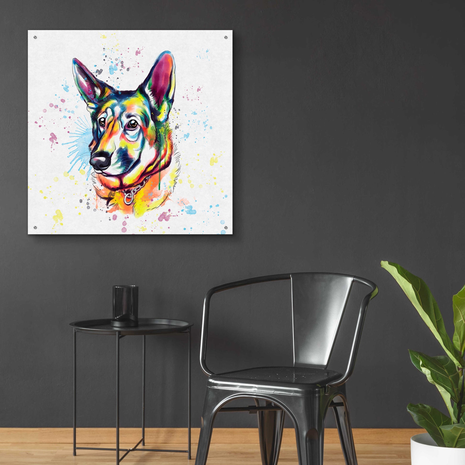 Epic Art 'Colorful Watercolor German Shepherd' by Furbaby Affiliates, Acrylic Glass Wall Art,36x36