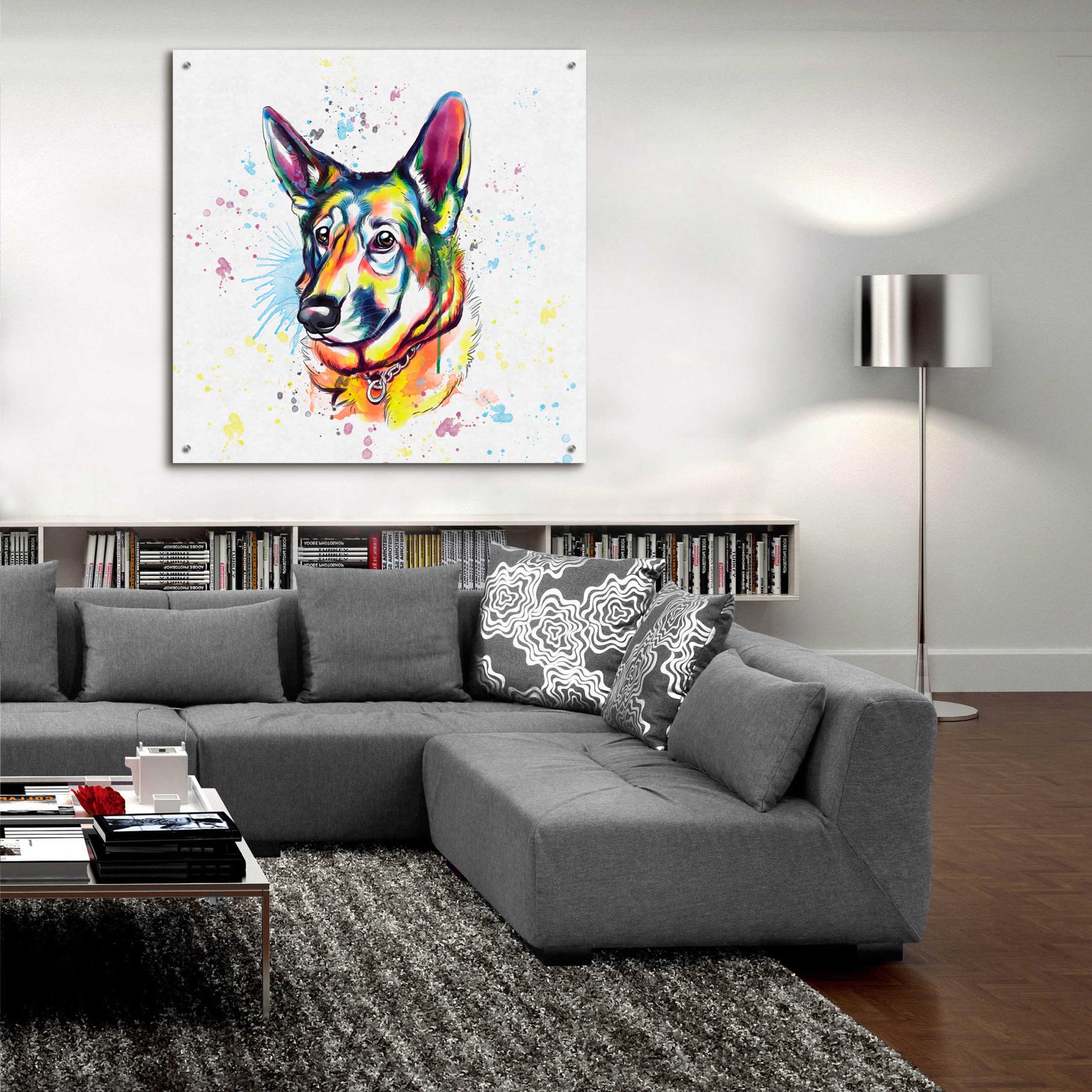 Epic Art 'Colorful Watercolor German Shepherd' by Furbaby Affiliates, Acrylic Glass Wall Art,36x36