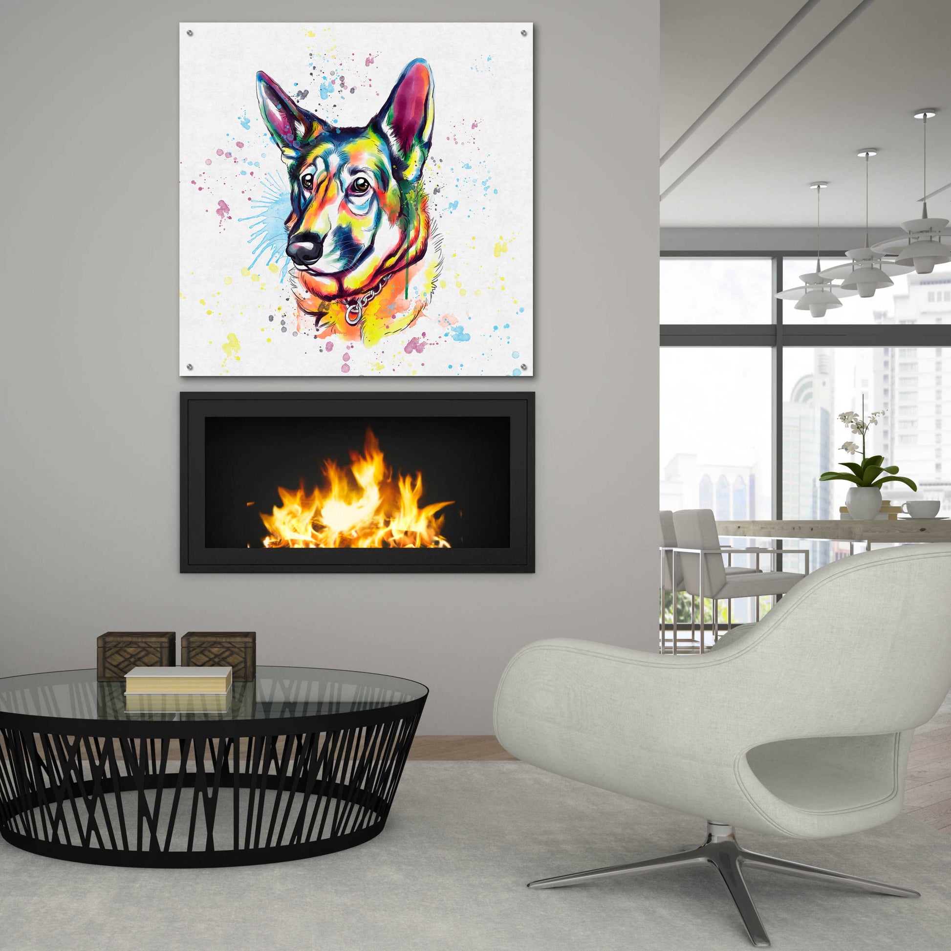 Epic Art 'Colorful Watercolor German Shepherd' by Furbaby Affiliates, Acrylic Glass Wall Art,36x36