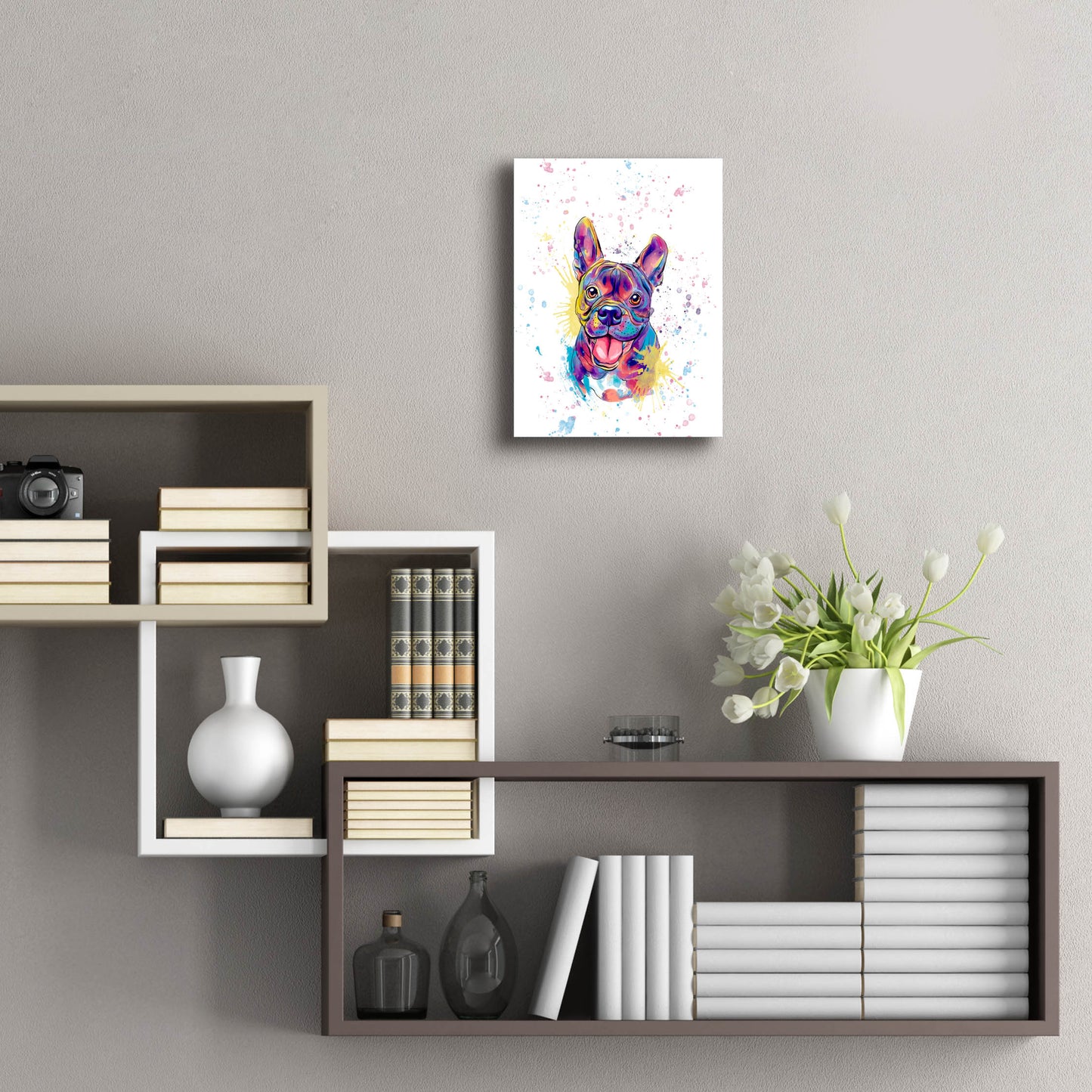 Epic Art 'Colorful Watercolor French Bulldog' by Furbaby Affiliates, Acrylic Glass Wall Art,12x16