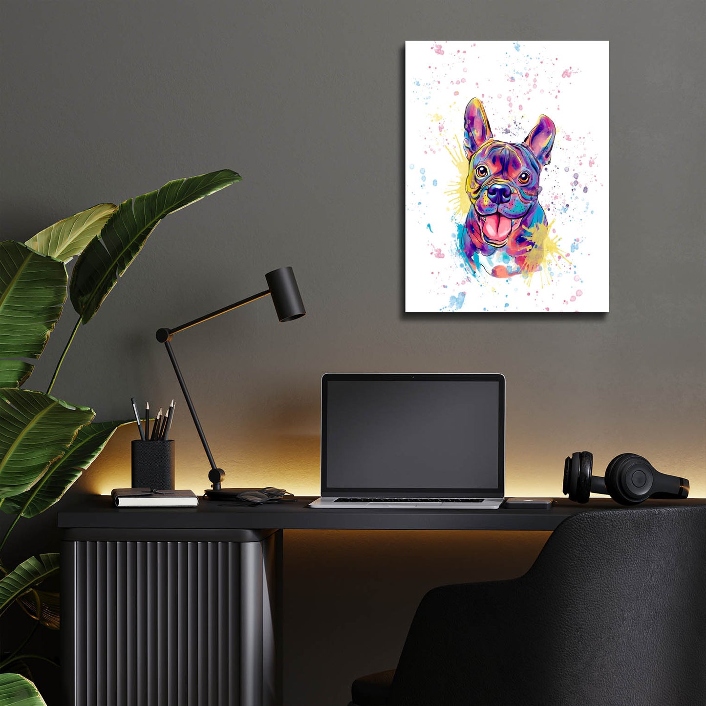 Epic Art 'Colorful Watercolor French Bulldog' by Furbaby Affiliates, Acrylic Glass Wall Art,12x16