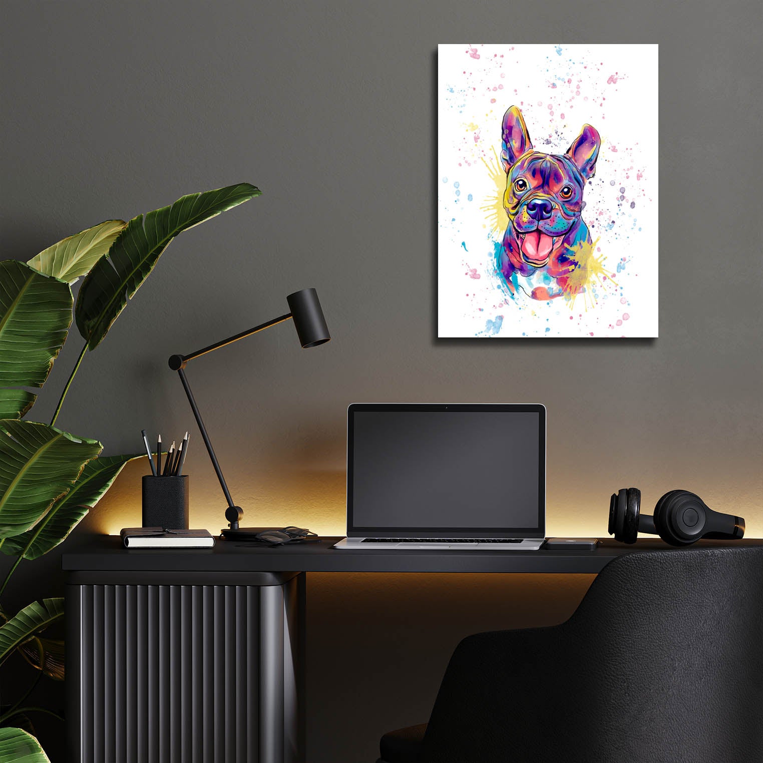 Epic Art 'Colorful Watercolor French Bulldog' by Furbaby Affiliates, Acrylic Glass Wall Art,12x16