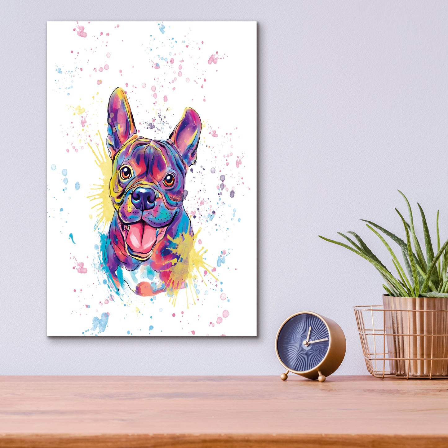 Epic Art 'Colorful Watercolor French Bulldog' by Furbaby Affiliates, Acrylic Glass Wall Art,12x16