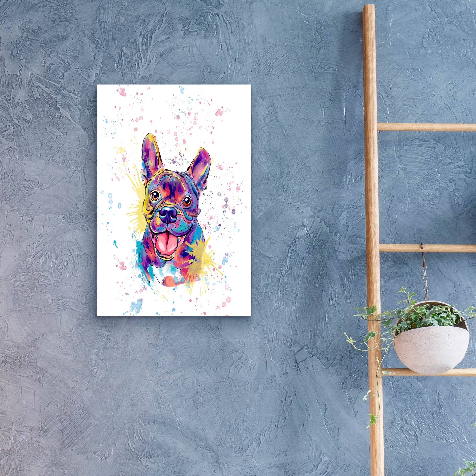 Epic Art 'Colorful Watercolor French Bulldog' by Furbaby Affiliates, Acrylic Glass Wall Art,16x24