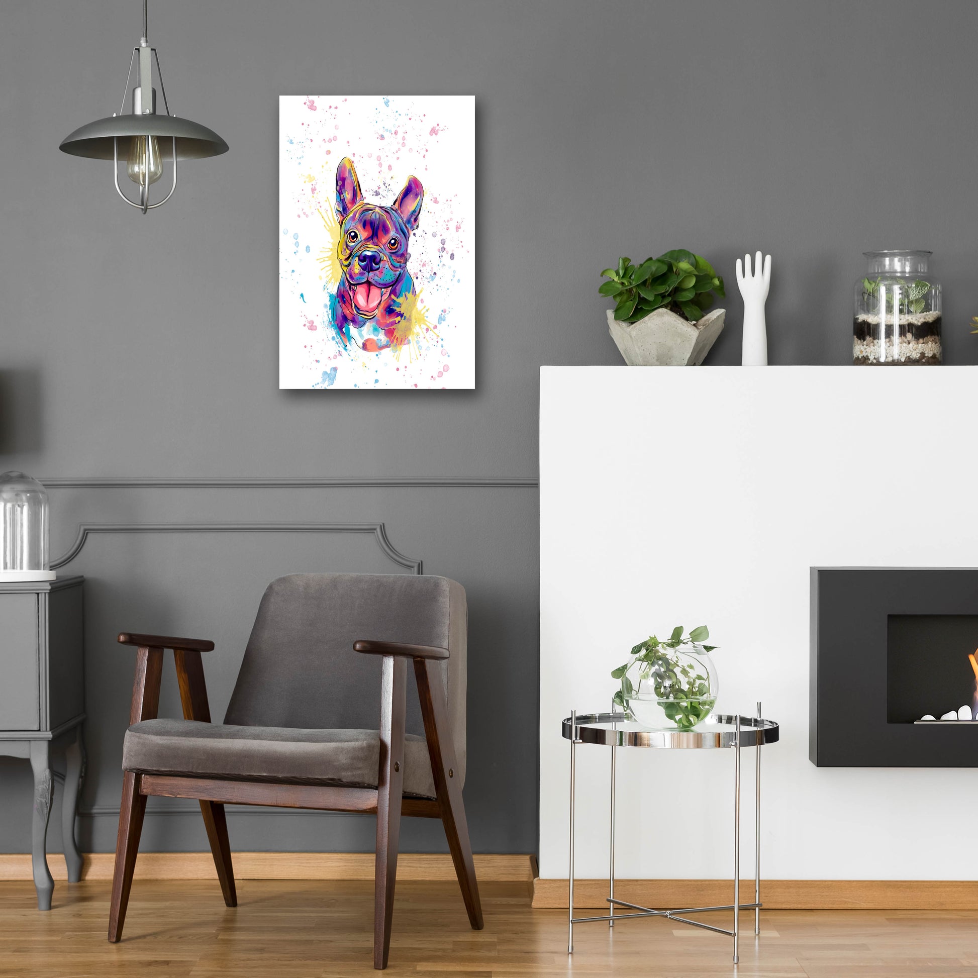 Epic Art 'Colorful Watercolor French Bulldog' by Furbaby Affiliates, Acrylic Glass Wall Art,16x24