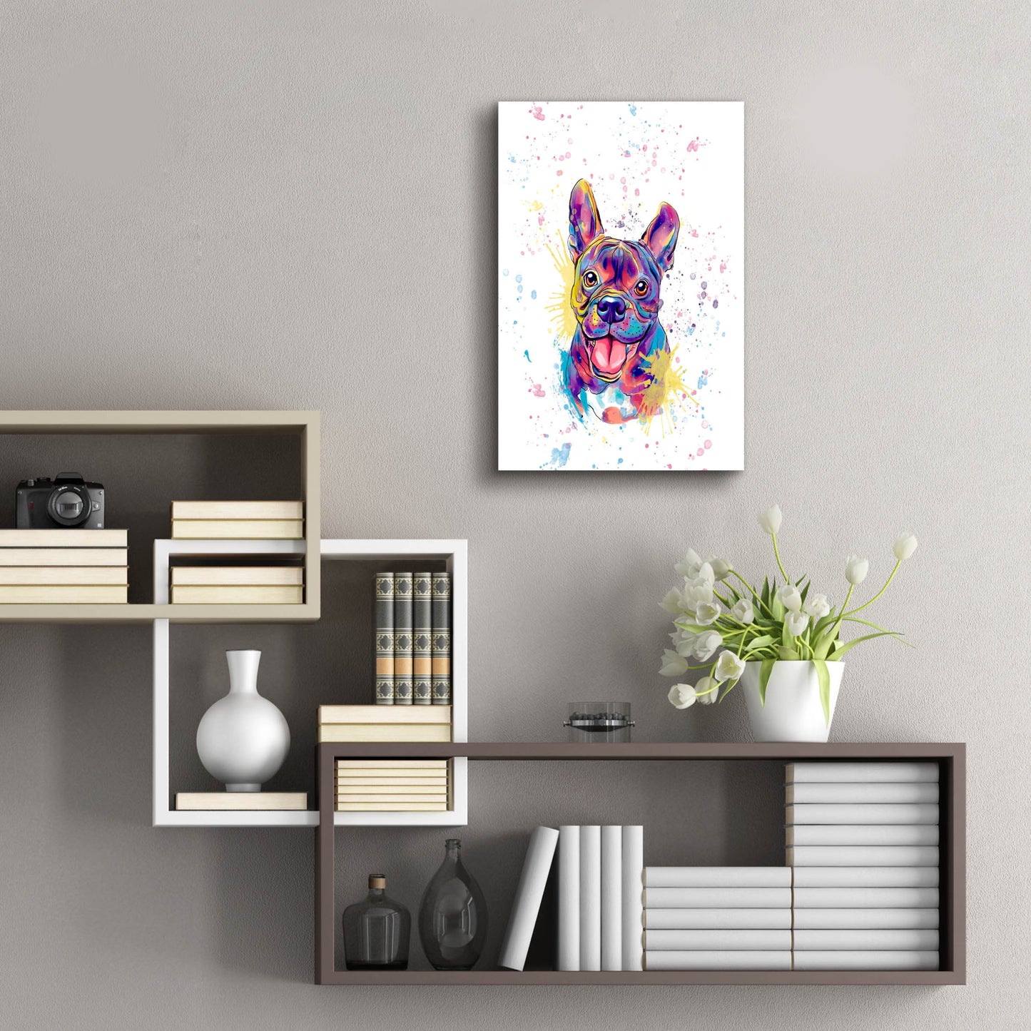 Epic Art 'Colorful Watercolor French Bulldog' by Furbaby Affiliates, Acrylic Glass Wall Art,16x24