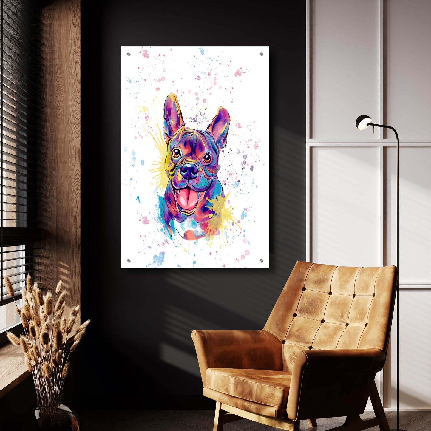 Epic Art 'Colorful Watercolor French Bulldog' by Furbaby Affiliates, Acrylic Glass Wall Art,24x36