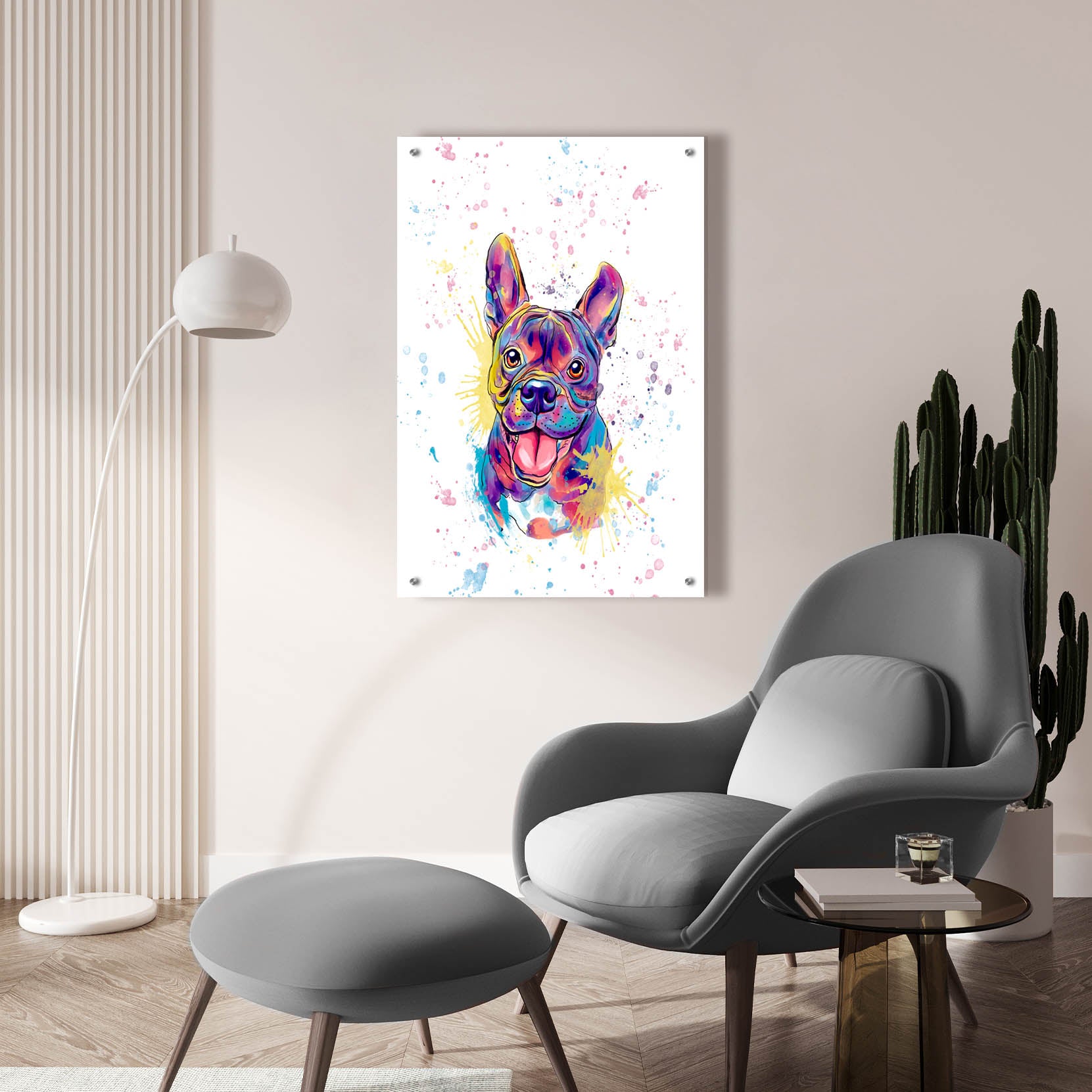 Epic Art 'Colorful Watercolor French Bulldog' by Furbaby Affiliates, Acrylic Glass Wall Art,24x36