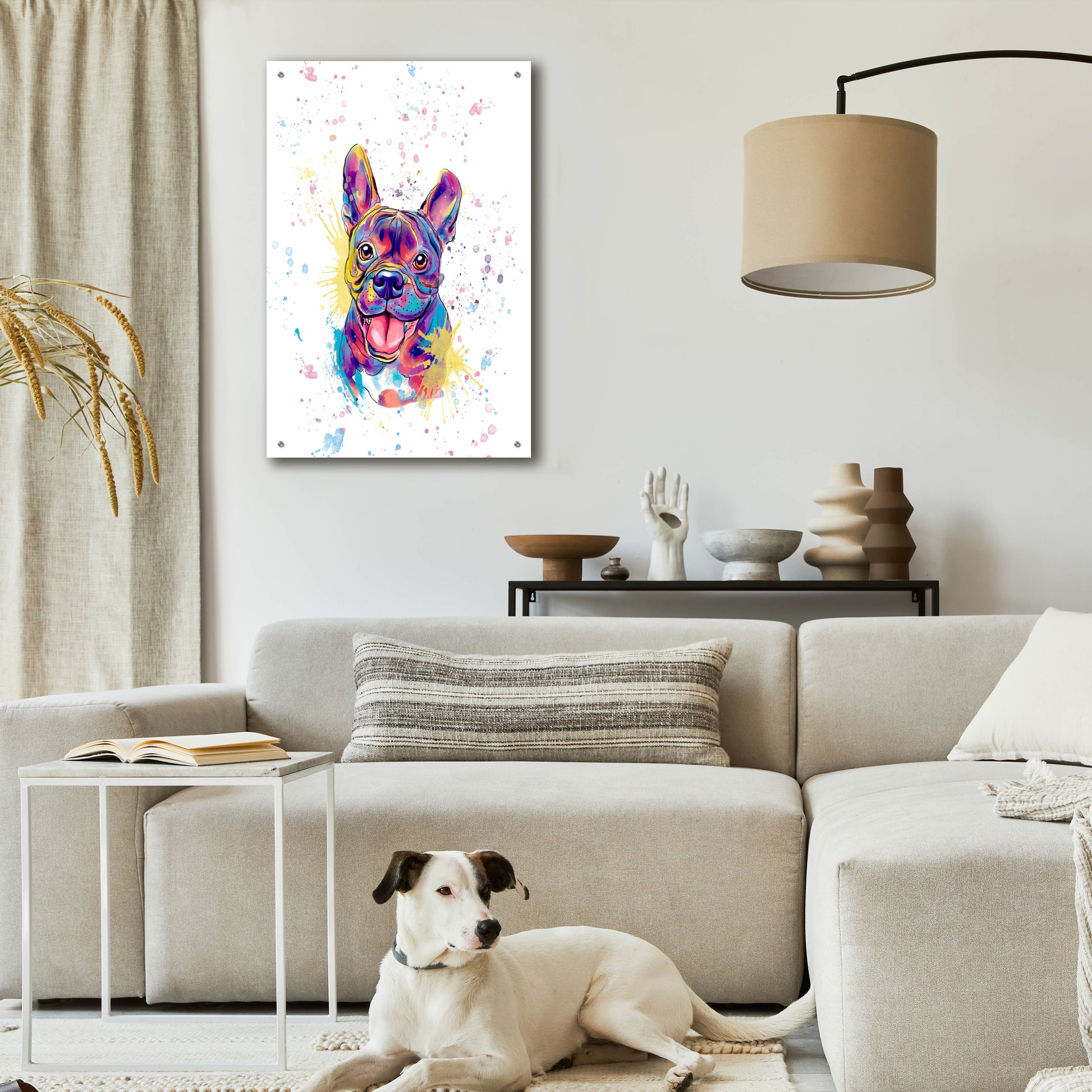 Epic Art 'Colorful Watercolor French Bulldog' by Furbaby Affiliates, Acrylic Glass Wall Art,24x36