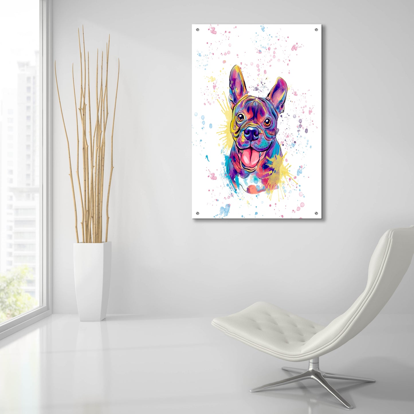 Epic Art 'Colorful Watercolor French Bulldog' by Furbaby Affiliates, Acrylic Glass Wall Art,24x36