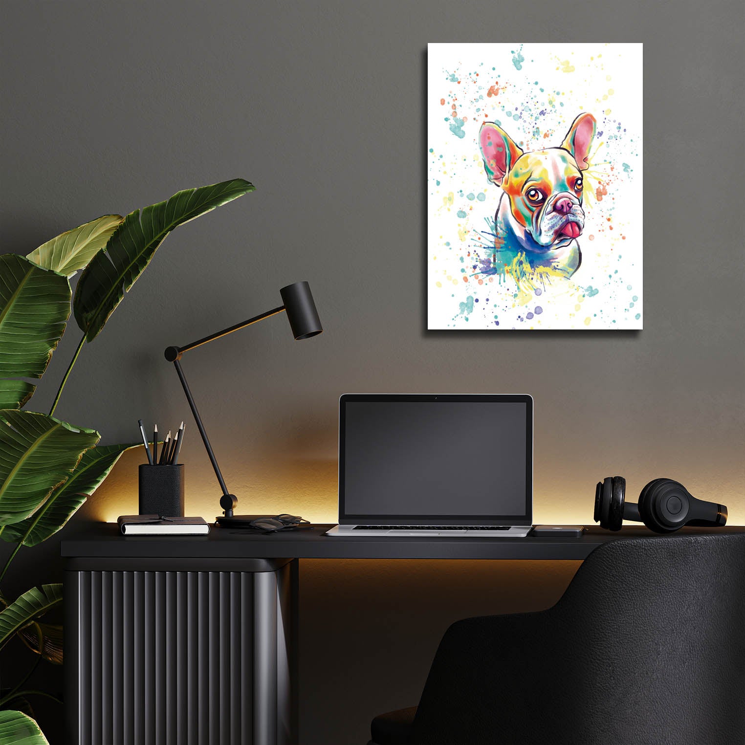 Epic Art 'Colorful Watercolor French Bulldog 2' by Furbaby Affiliates, Acrylic Glass Wall Art,12x16