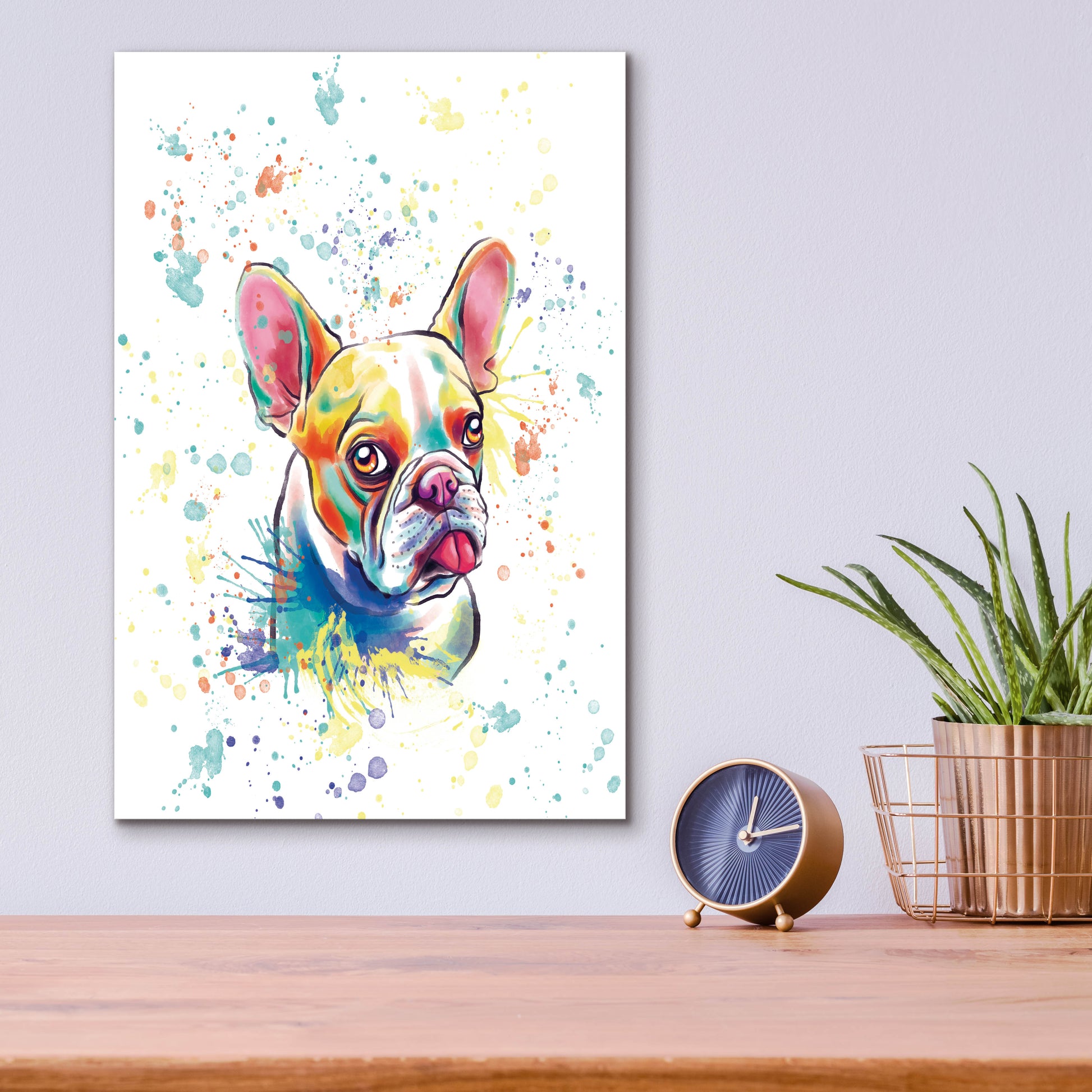 Epic Art 'Colorful Watercolor French Bulldog 2' by Furbaby Affiliates, Acrylic Glass Wall Art,12x16