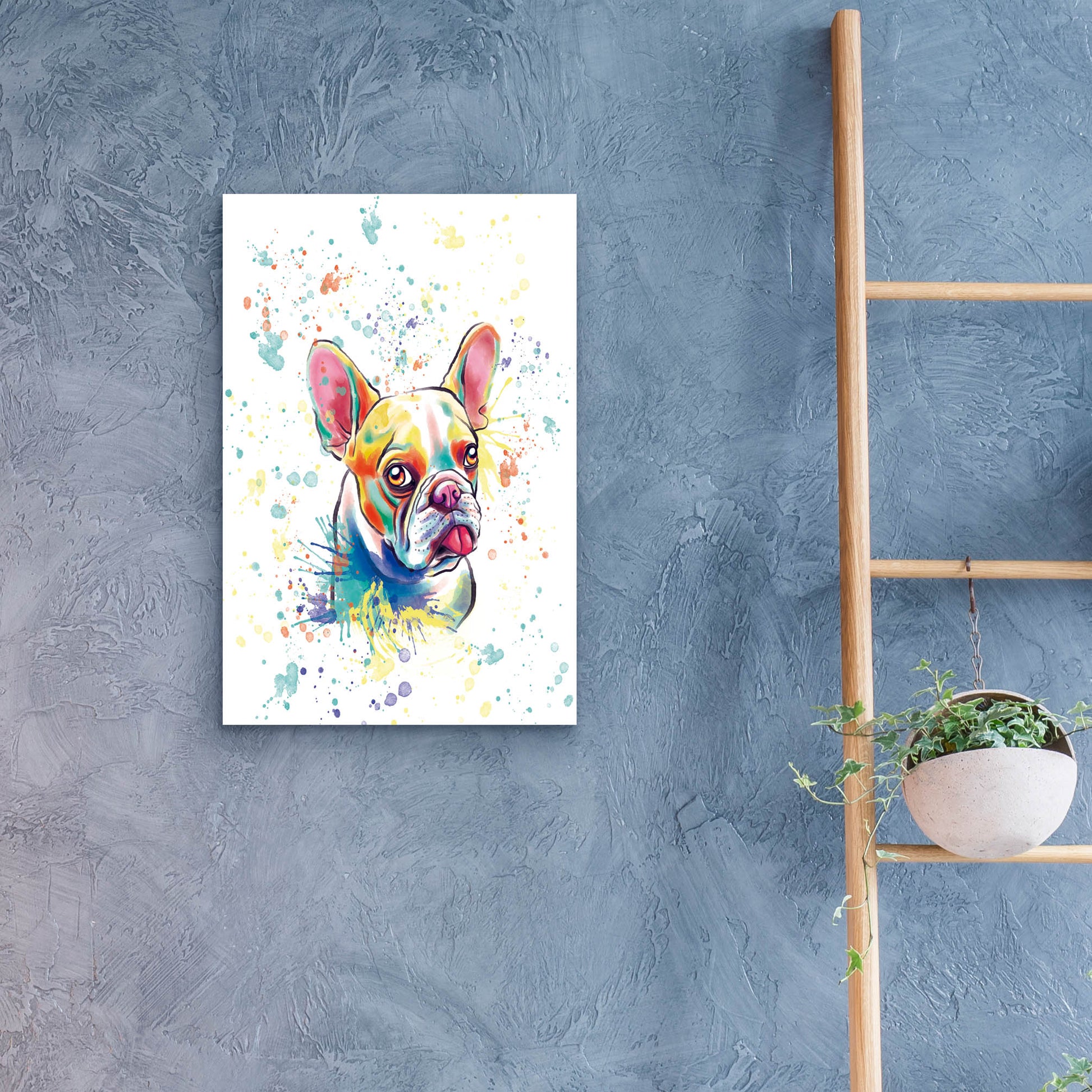 Epic Art 'Colorful Watercolor French Bulldog 2' by Furbaby Affiliates, Acrylic Glass Wall Art,16x24