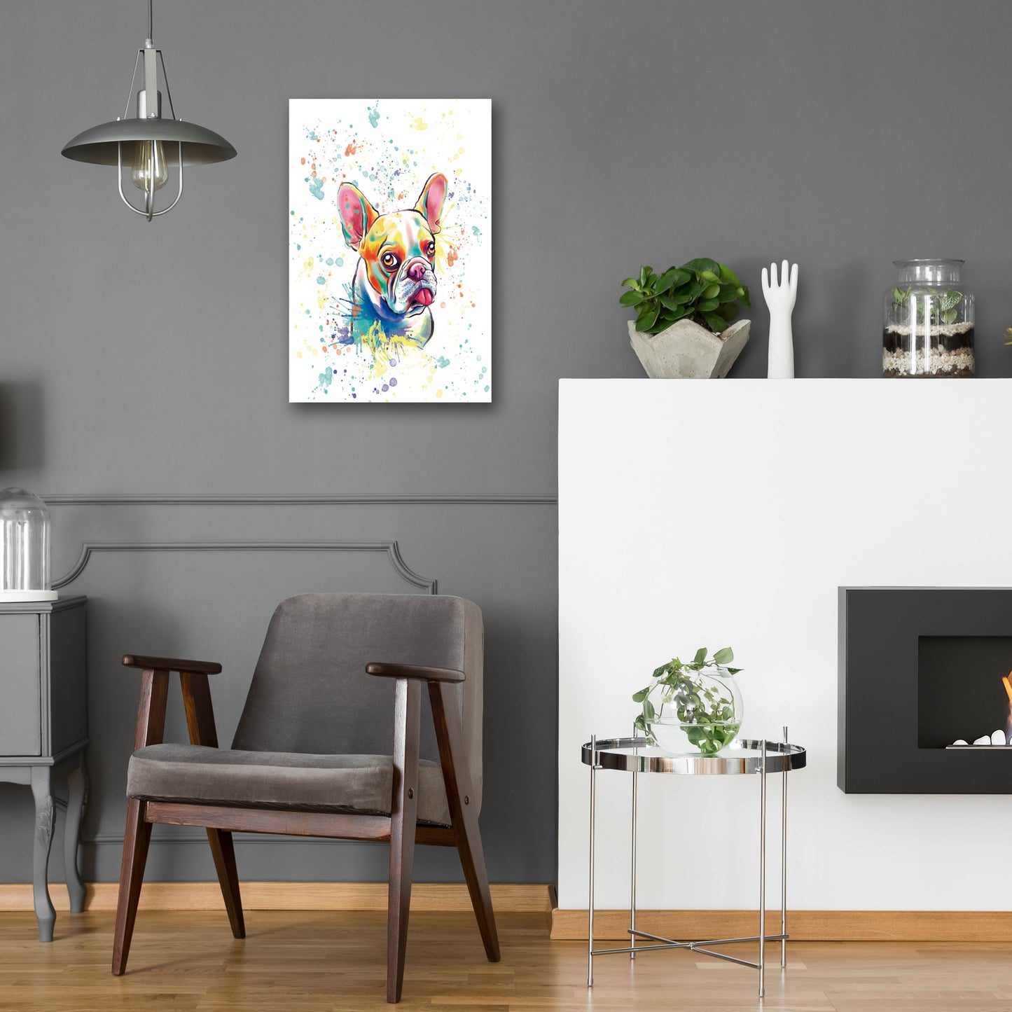 Epic Art 'Colorful Watercolor French Bulldog 2' by Furbaby Affiliates, Acrylic Glass Wall Art,16x24