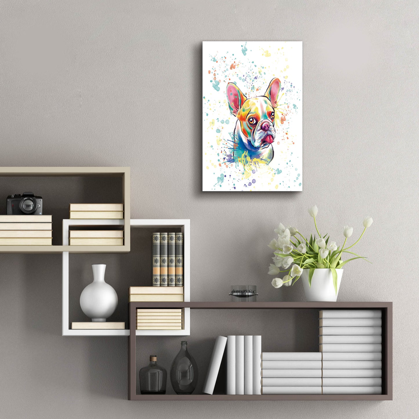 Epic Art 'Colorful Watercolor French Bulldog 2' by Furbaby Affiliates, Acrylic Glass Wall Art,16x24