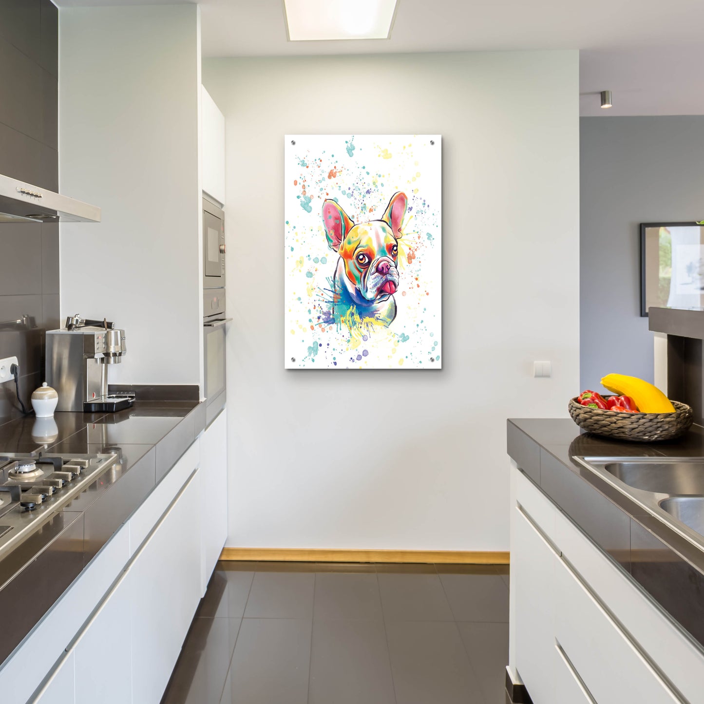 Epic Art 'Colorful Watercolor French Bulldog 2' by Furbaby Affiliates, Acrylic Glass Wall Art,24x36