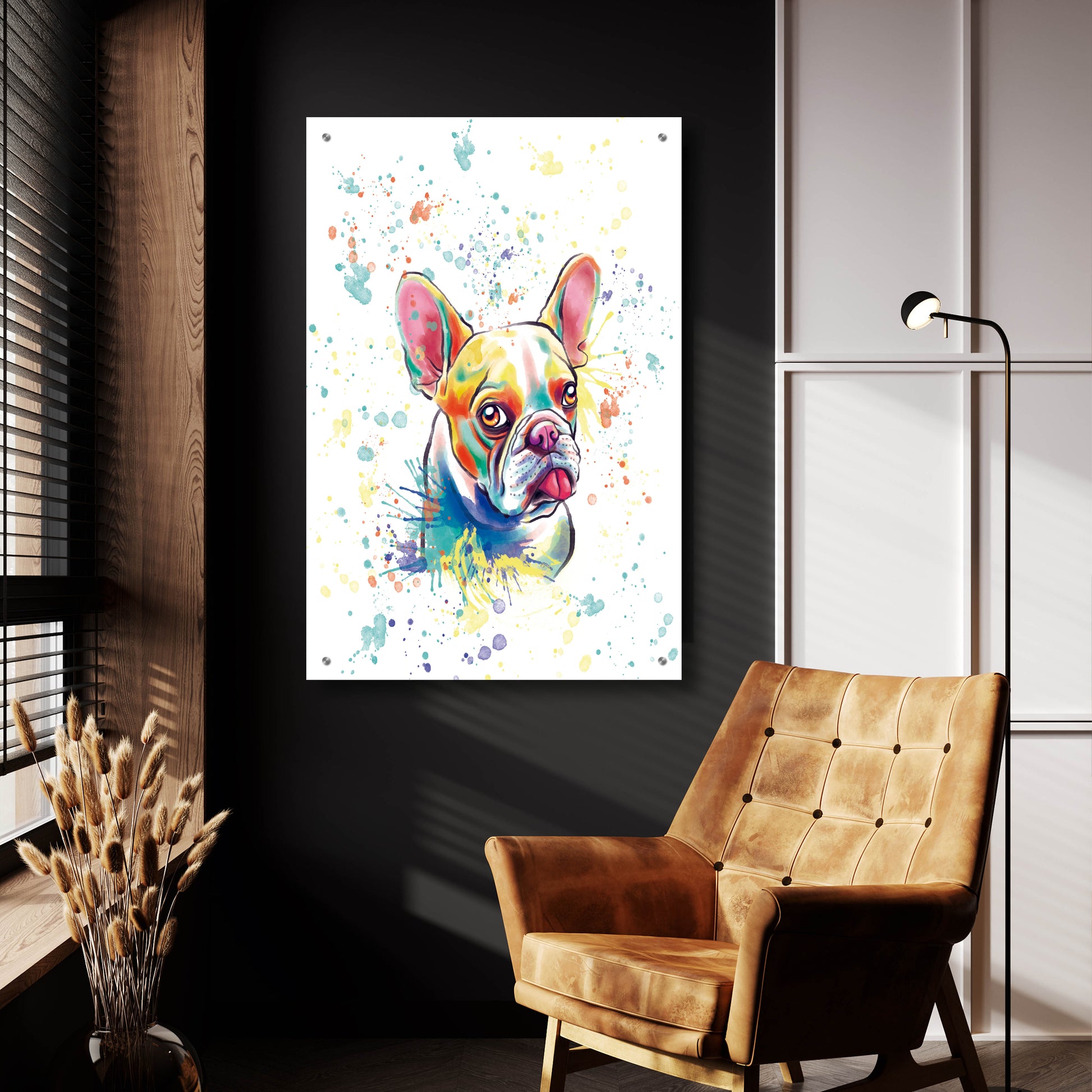 Epic Art 'Colorful Watercolor French Bulldog 2' by Furbaby Affiliates, Acrylic Glass Wall Art,24x36