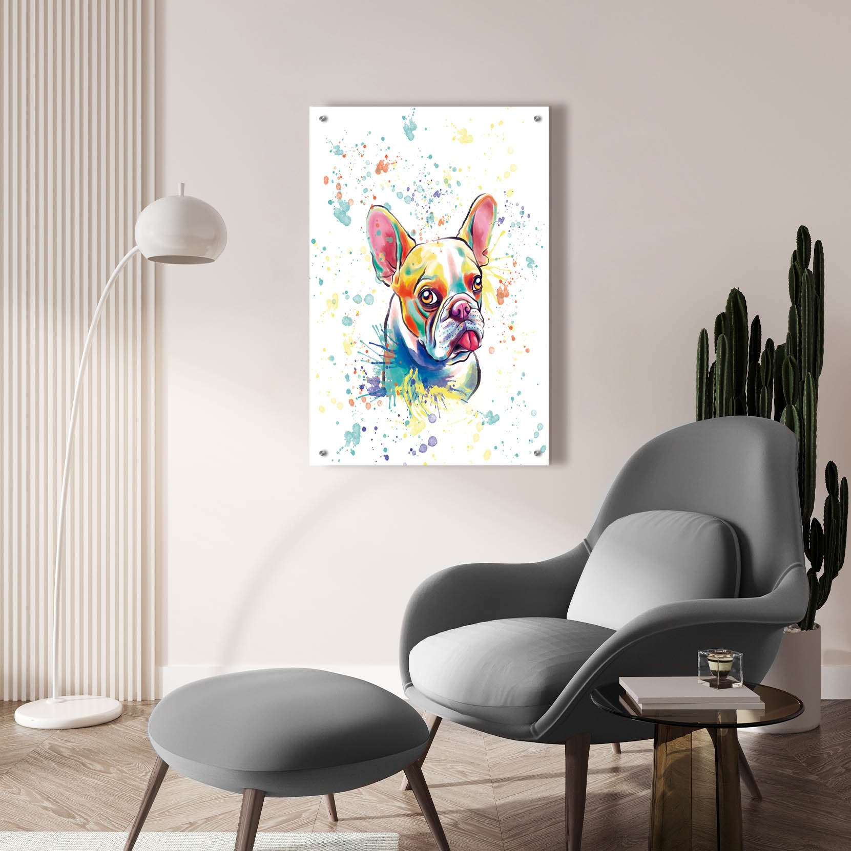 Epic Art 'Colorful Watercolor French Bulldog 2' by Furbaby Affiliates, Acrylic Glass Wall Art,24x36