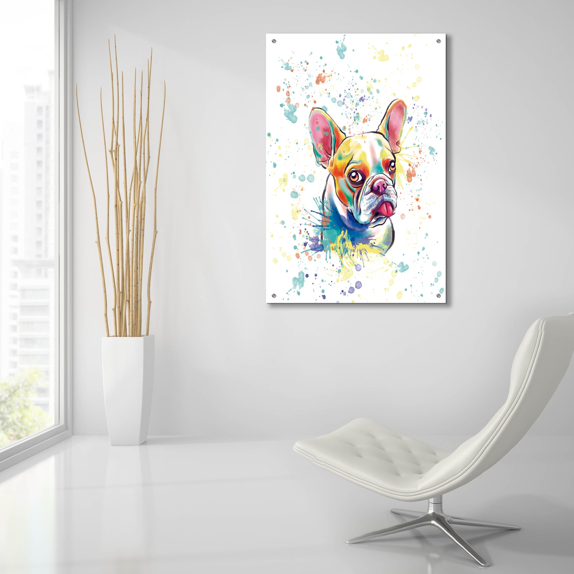 Epic Art 'Colorful Watercolor French Bulldog 2' by Furbaby Affiliates, Acrylic Glass Wall Art,24x36