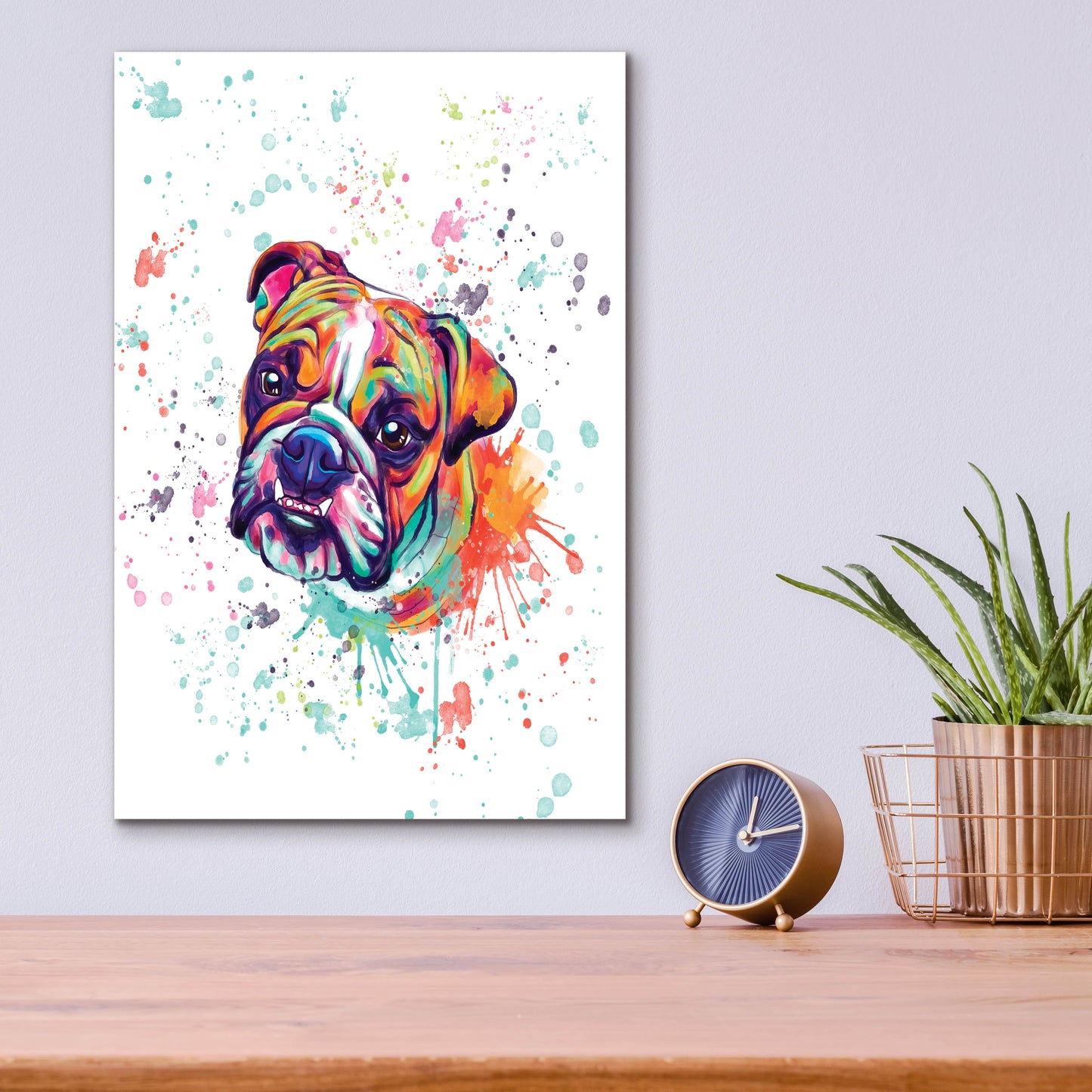 Epic Art 'Colorful Watercolor English Bulldog' by Furbaby Affiliates, Acrylic Glass Wall Art,12x16