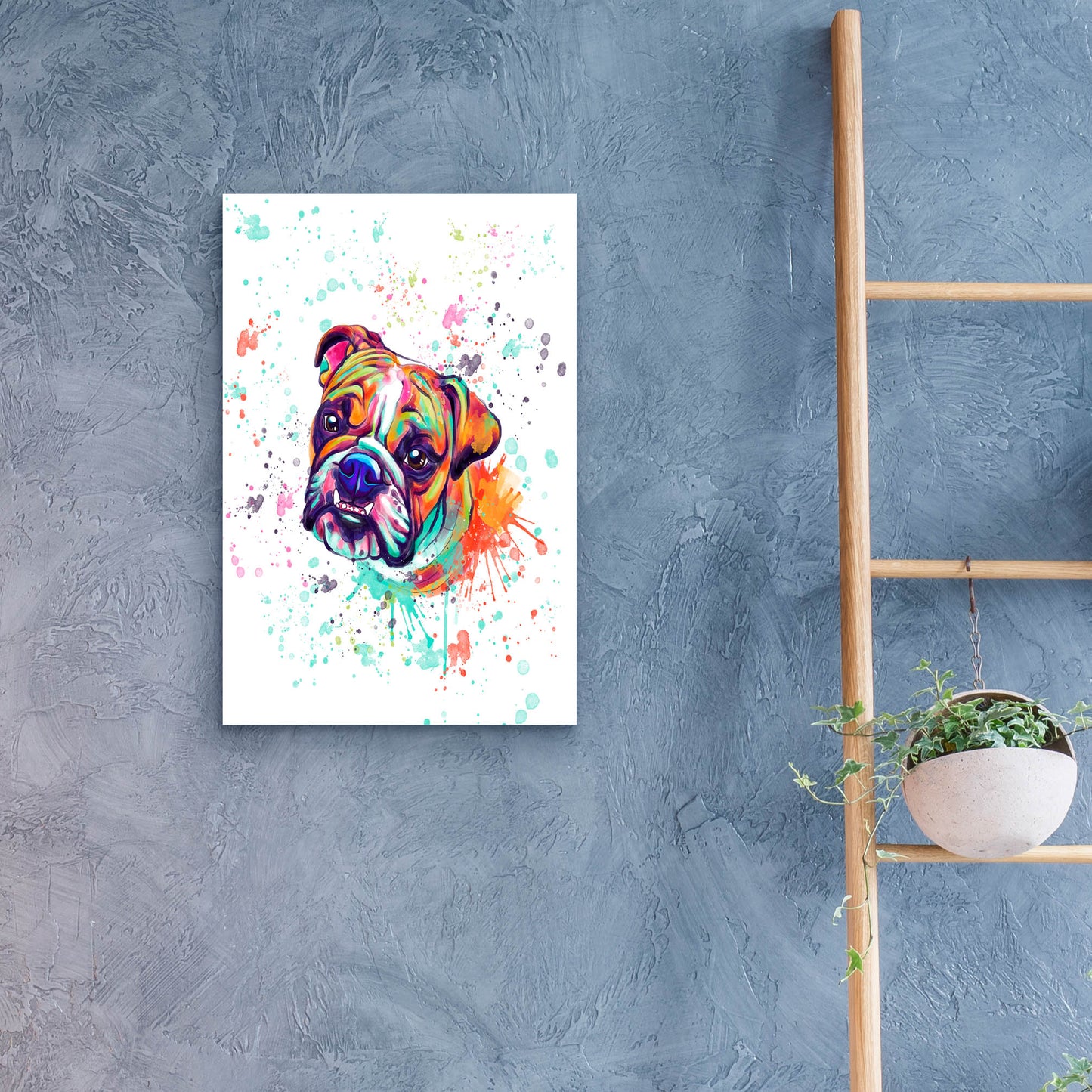 Epic Art 'Colorful Watercolor English Bulldog' by Furbaby Affiliates, Acrylic Glass Wall Art,16x24