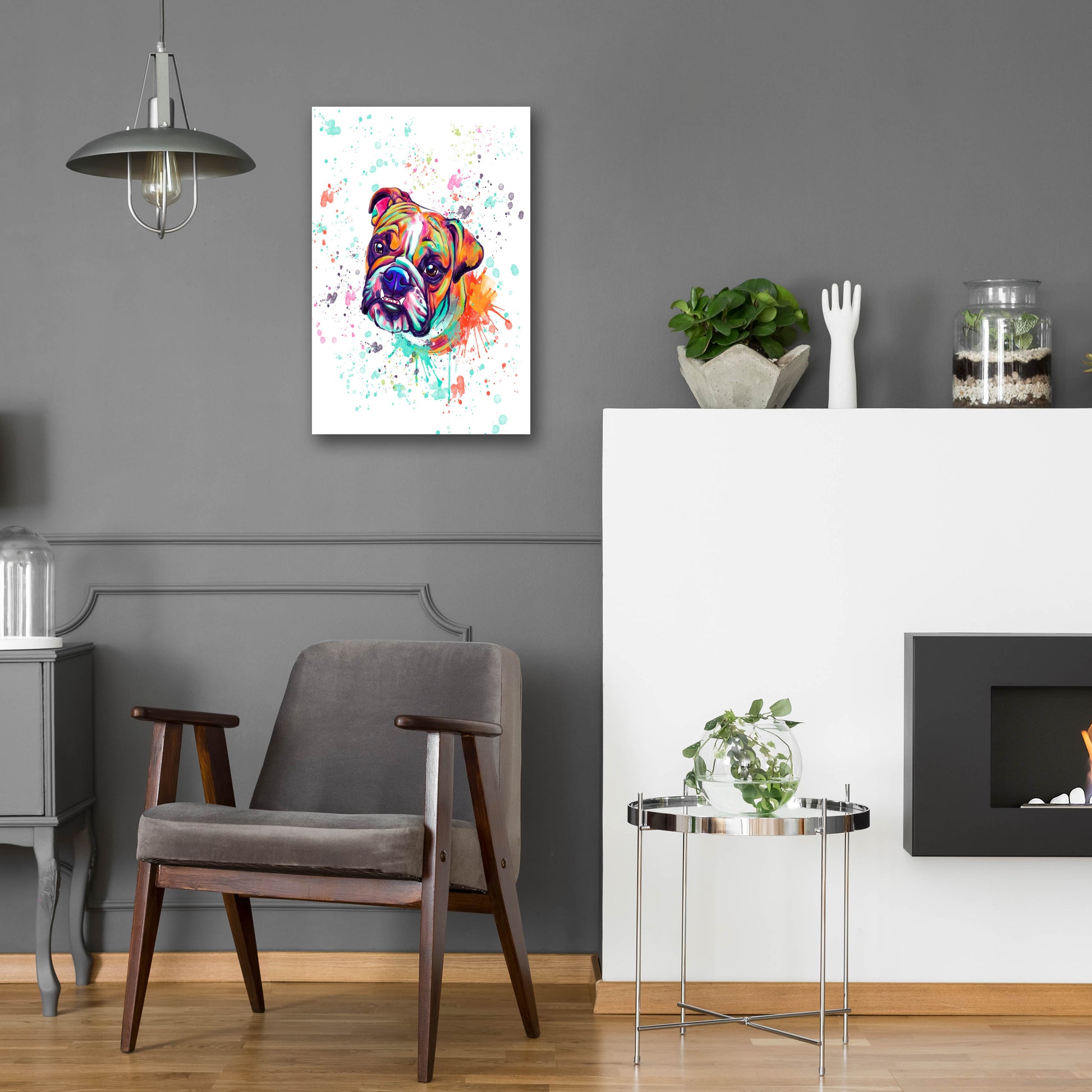 Epic Art 'Colorful Watercolor English Bulldog' by Furbaby Affiliates, Acrylic Glass Wall Art,16x24