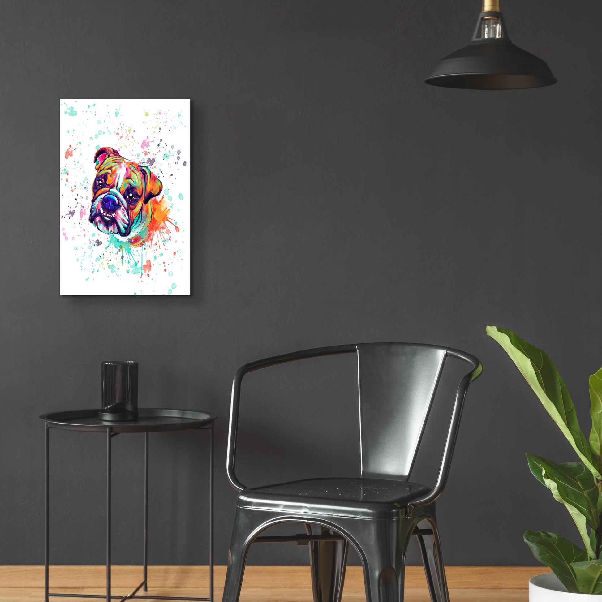 Epic Art 'Colorful Watercolor English Bulldog' by Furbaby Affiliates, Acrylic Glass Wall Art,16x24