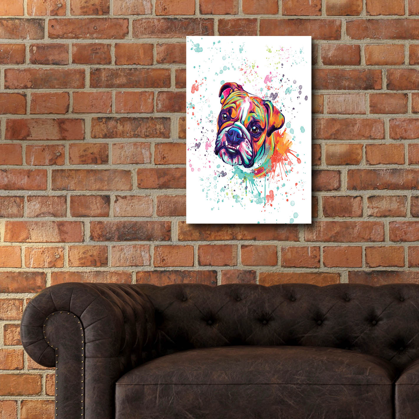 Epic Art 'Colorful Watercolor English Bulldog' by Furbaby Affiliates, Acrylic Glass Wall Art,16x24