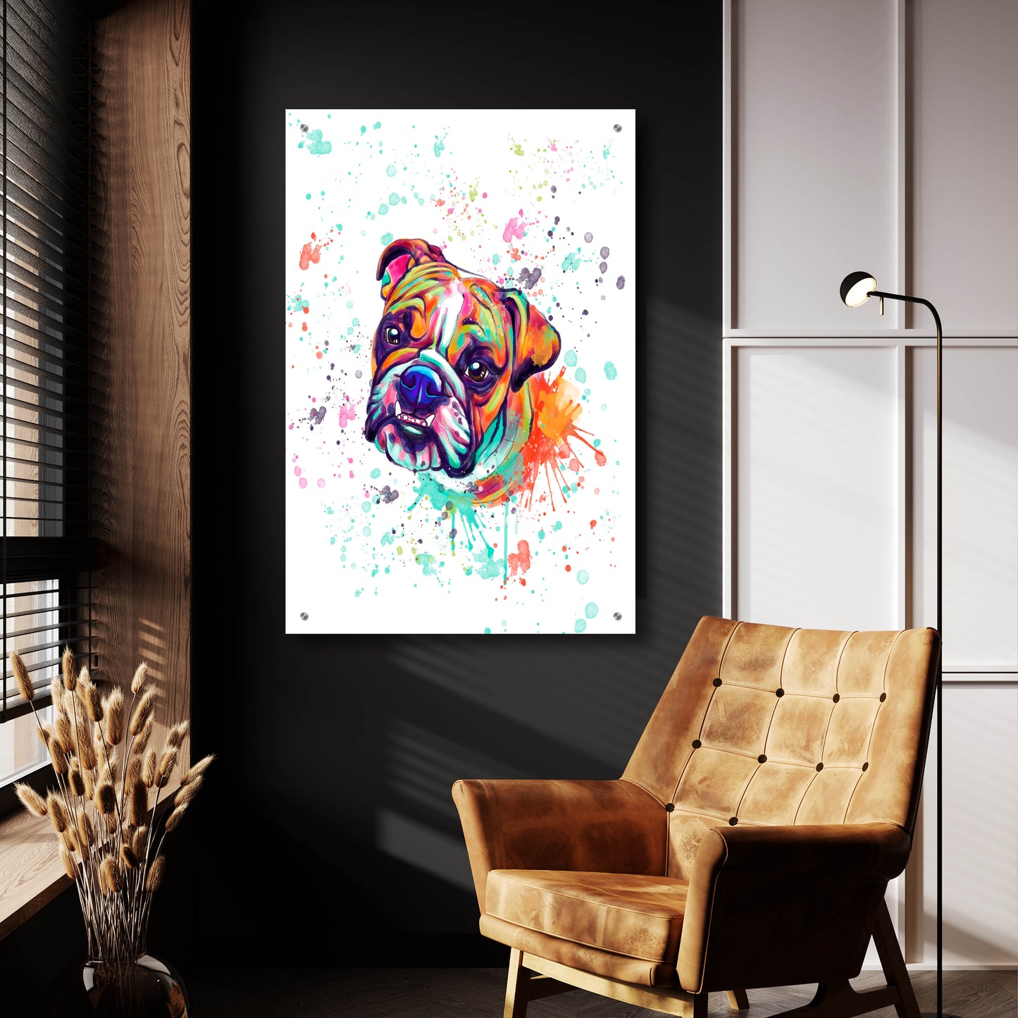 Epic Art 'Colorful Watercolor English Bulldog' by Furbaby Affiliates, Acrylic Glass Wall Art,24x36