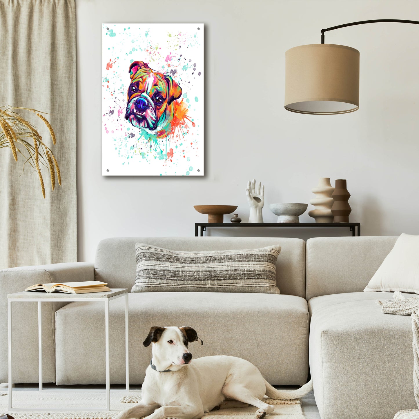 Epic Art 'Colorful Watercolor English Bulldog' by Furbaby Affiliates, Acrylic Glass Wall Art,24x36