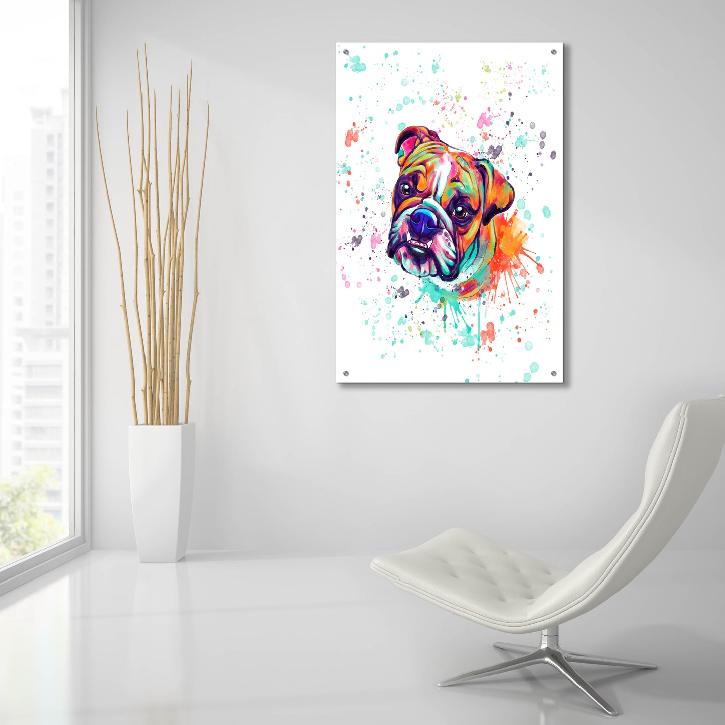 Epic Art 'Colorful Watercolor English Bulldog' by Furbaby Affiliates, Acrylic Glass Wall Art,24x36