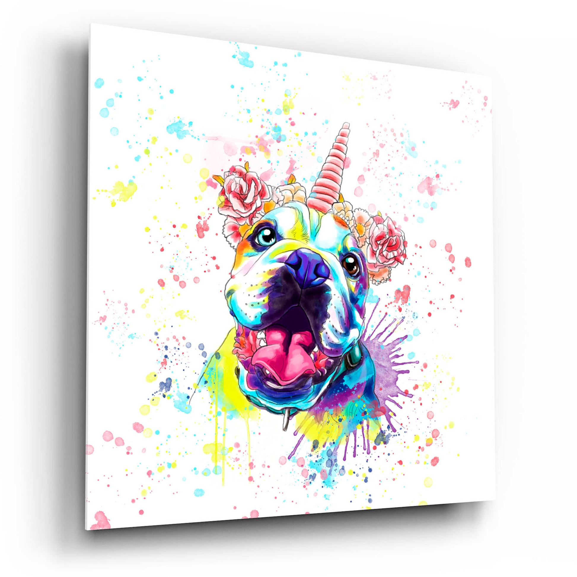 Epic Art 'Colorful Watercolor English Bulldog 2' by Furbaby Affiliates, Acrylic Glass Wall Art,12x12