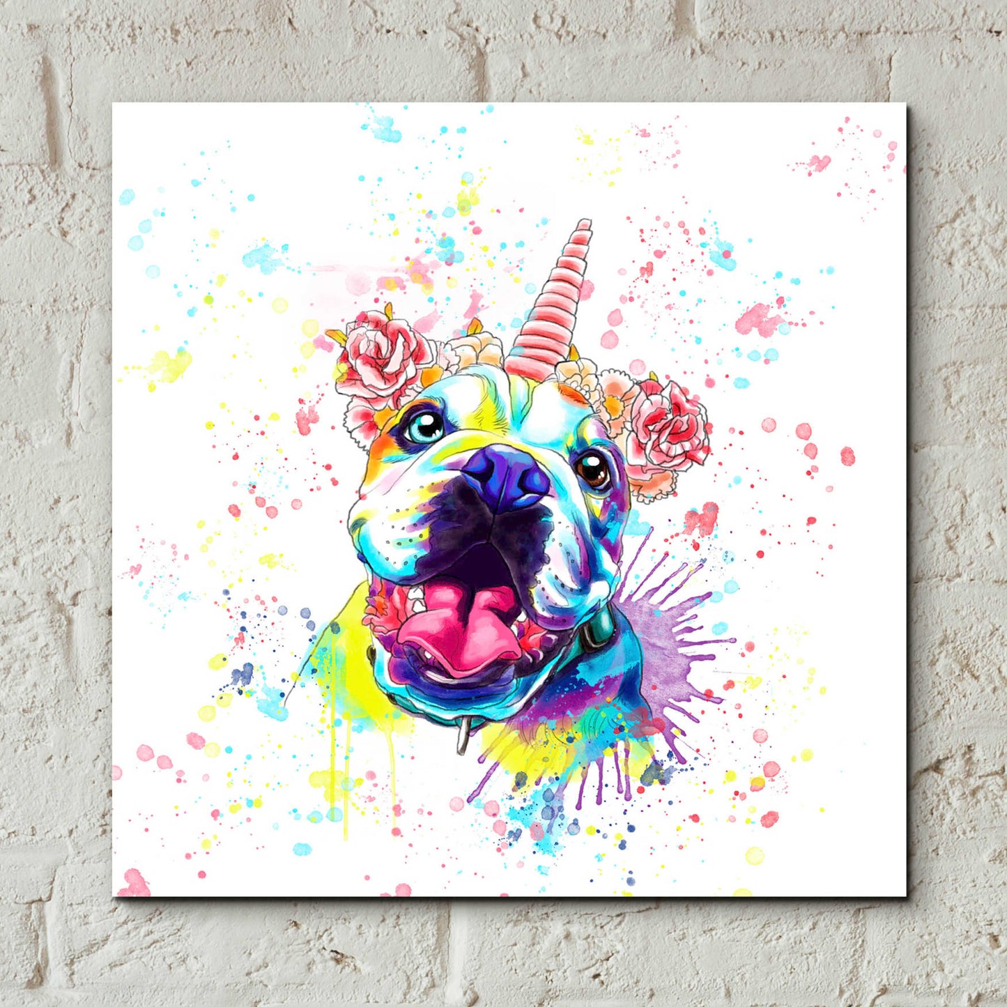 Epic Art 'Colorful Watercolor English Bulldog 2' by Furbaby Affiliates, Acrylic Glass Wall Art,12x12