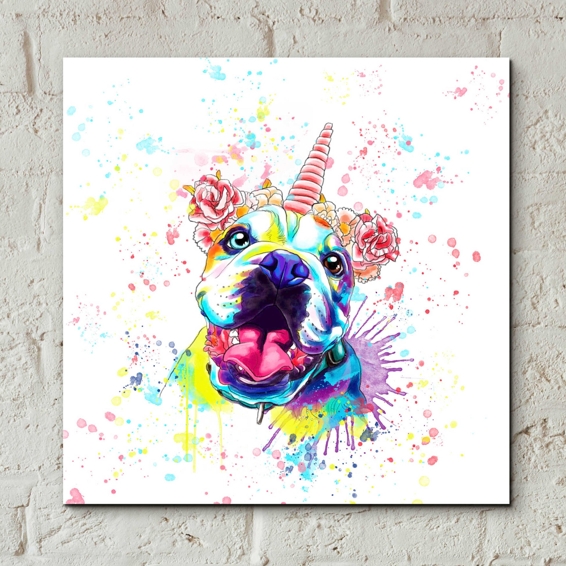 Epic Art 'Colorful Watercolor English Bulldog 2' by Furbaby Affiliates, Acrylic Glass Wall Art,12x12