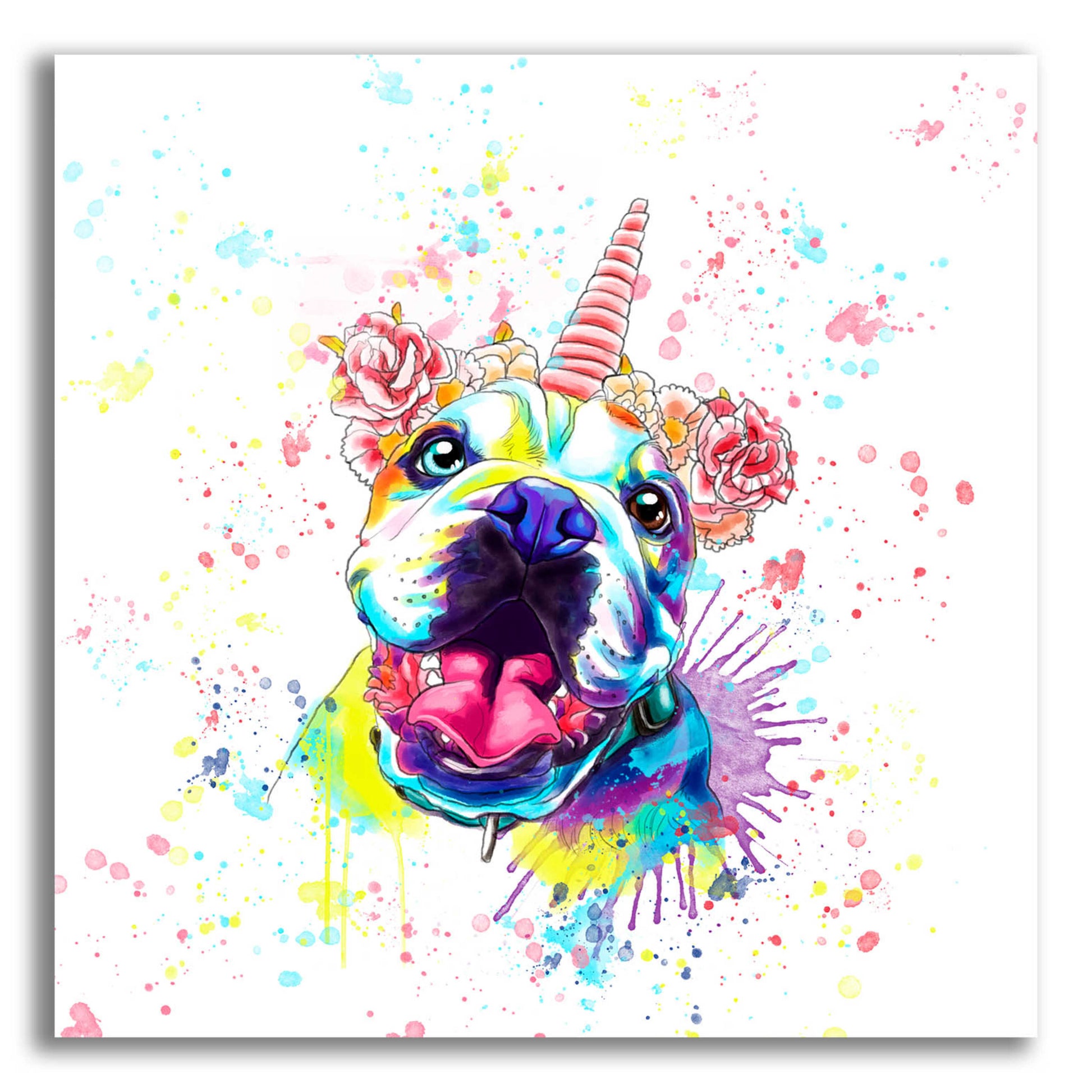 Epic Art 'Colorful Watercolor English Bulldog 2' by Furbaby Affiliates, Acrylic Glass Wall Art,12x12