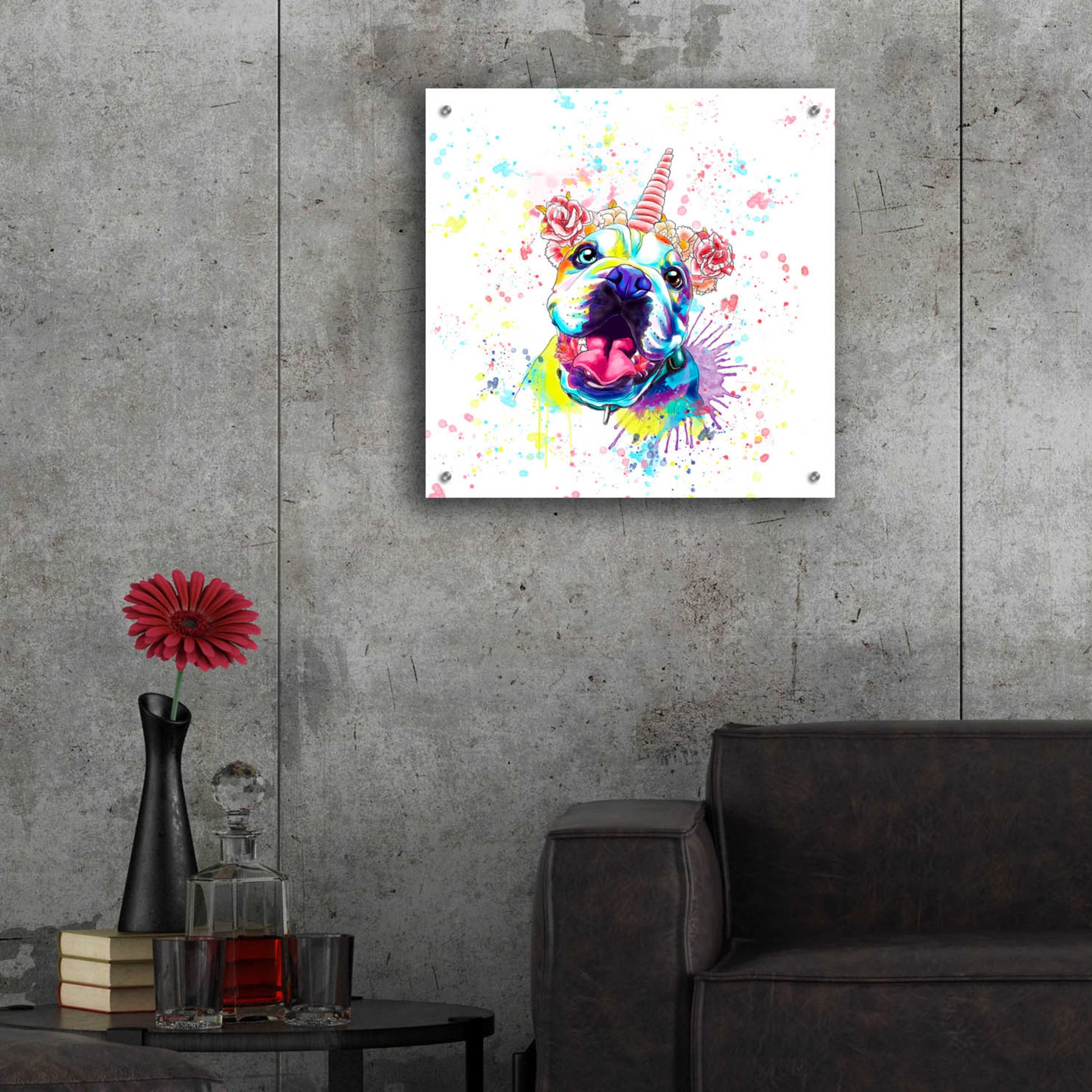 Epic Art 'Colorful Watercolor English Bulldog 2' by Furbaby Affiliates, Acrylic Glass Wall Art,24x24