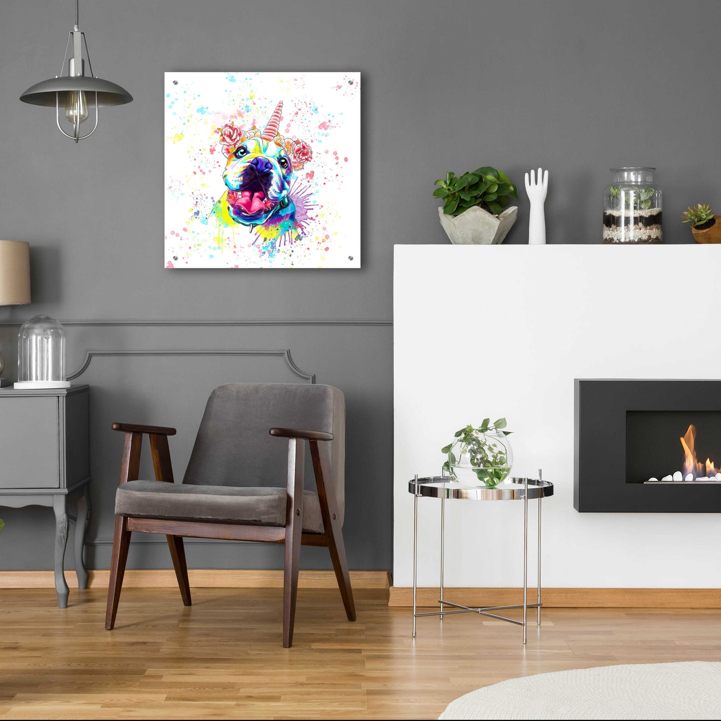 Epic Art 'Colorful Watercolor English Bulldog 2' by Furbaby Affiliates, Acrylic Glass Wall Art,24x24