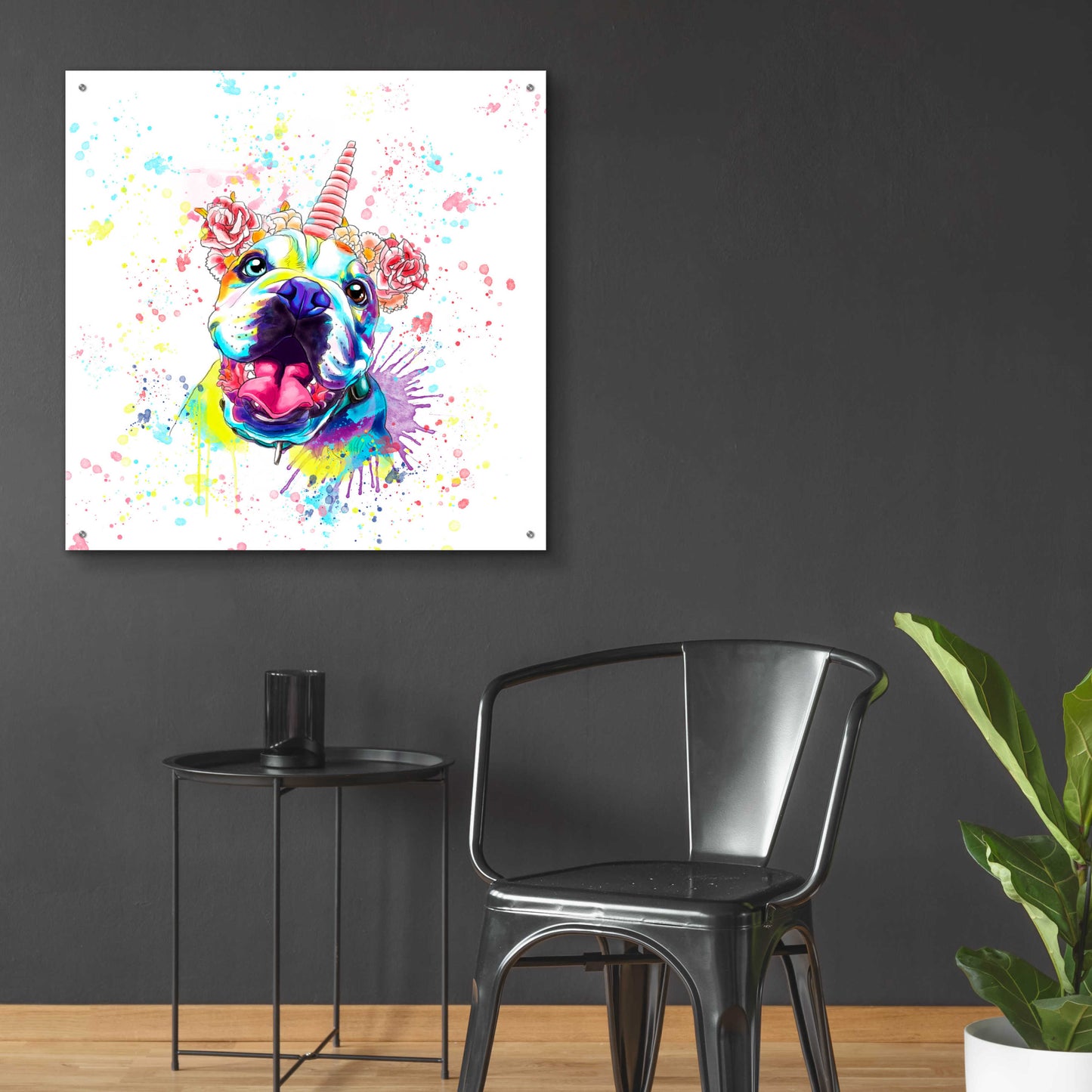 Epic Art 'Colorful Watercolor English Bulldog 2' by Furbaby Affiliates, Acrylic Glass Wall Art,36x36